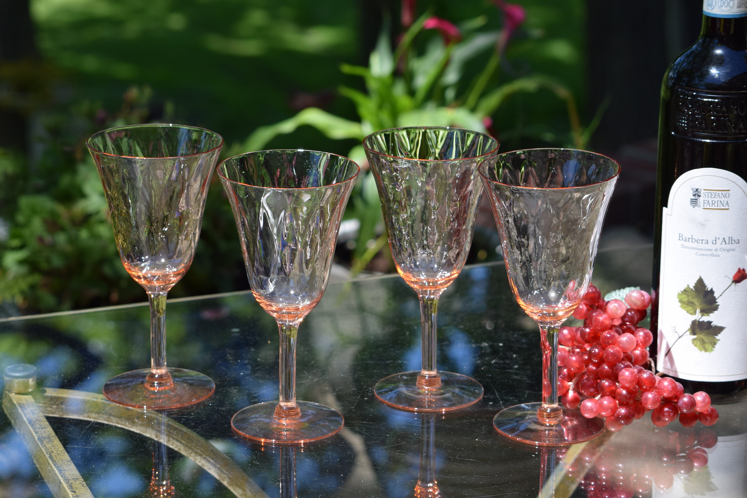 Vintage Pink Diamond Optic Wine glasses, Set of 6, circa 1950's, Wine