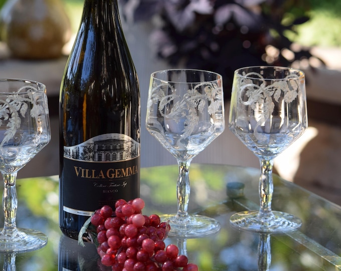 Antique Etched Wine Glasses, Tiffin Franciscan, 1920's, Vintage Wine Glasses, Wine tasting party.