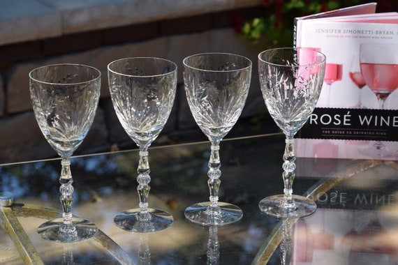 4 Vintage Etched CRYSTAL Wine Glasses ~ Champagne Glasses, Tiffin