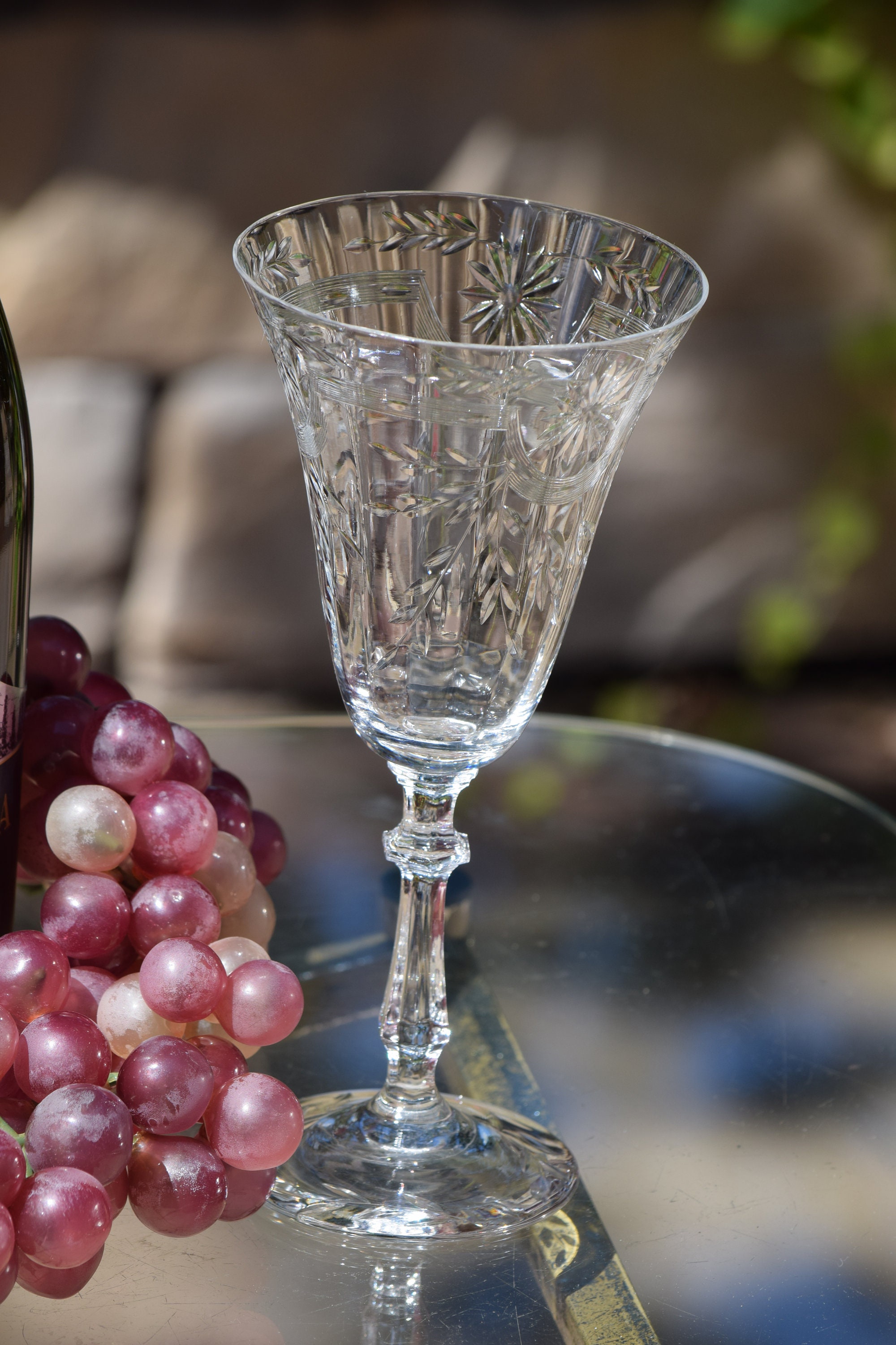 4 Vintage Etched Crystal Wine Glasses, Glastonbury Lotus, Hostess
