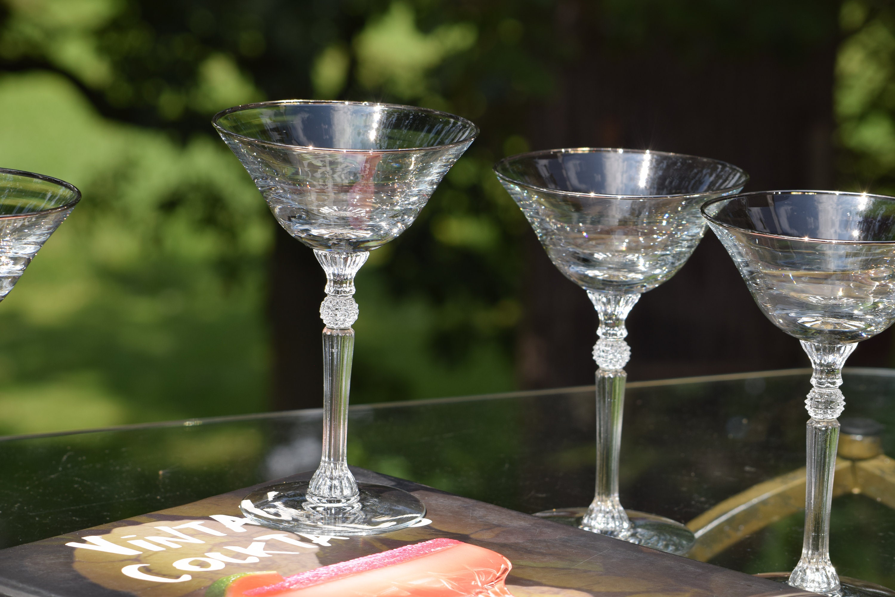 Mid Century Modern 1950s Silver Rim Petite Martini Glasses After Dinner  Drinks Set of 4