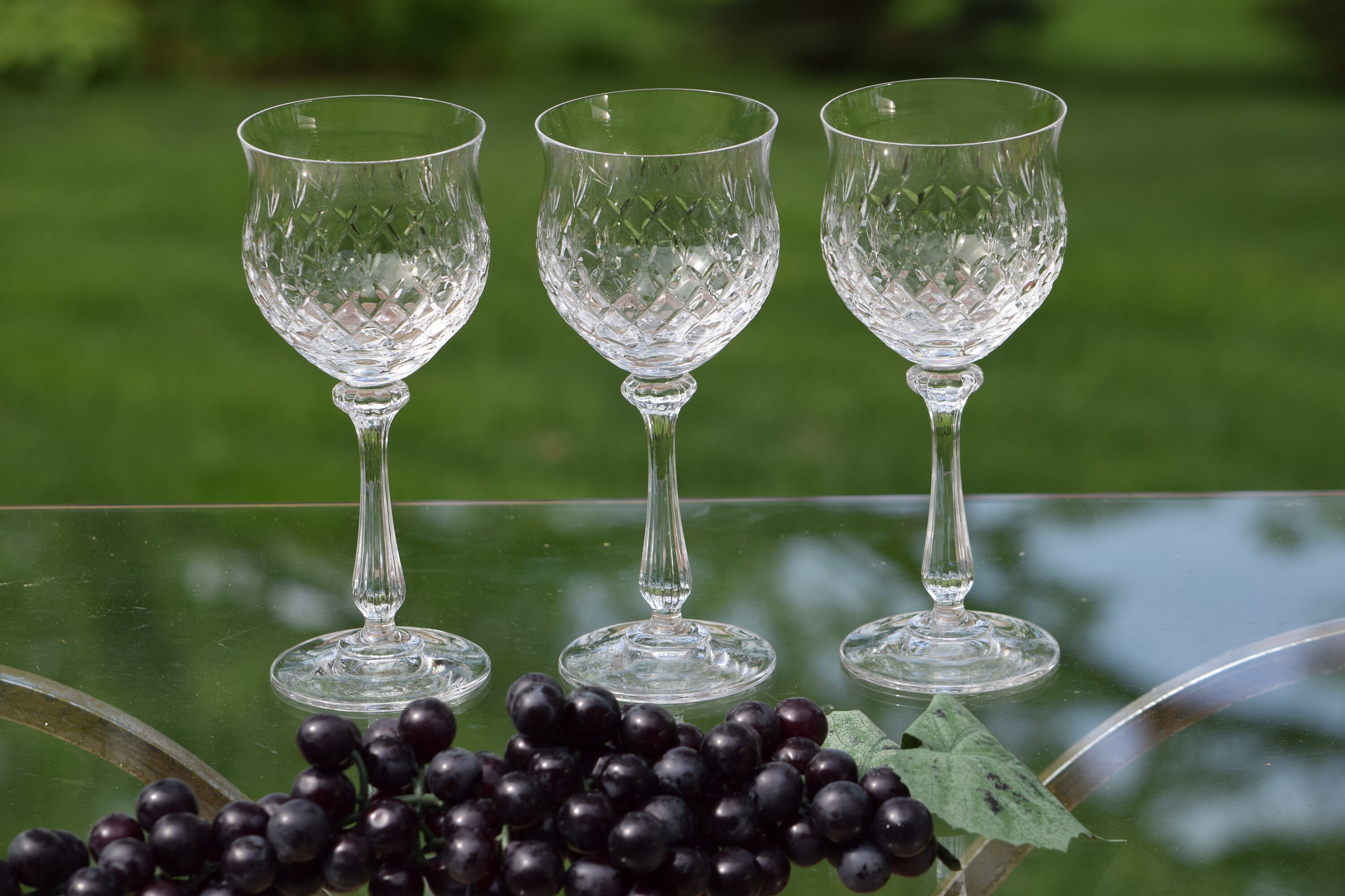 Vintage Crystal Cut Wine Glasses Set of 3, Vintage Crystal Water
