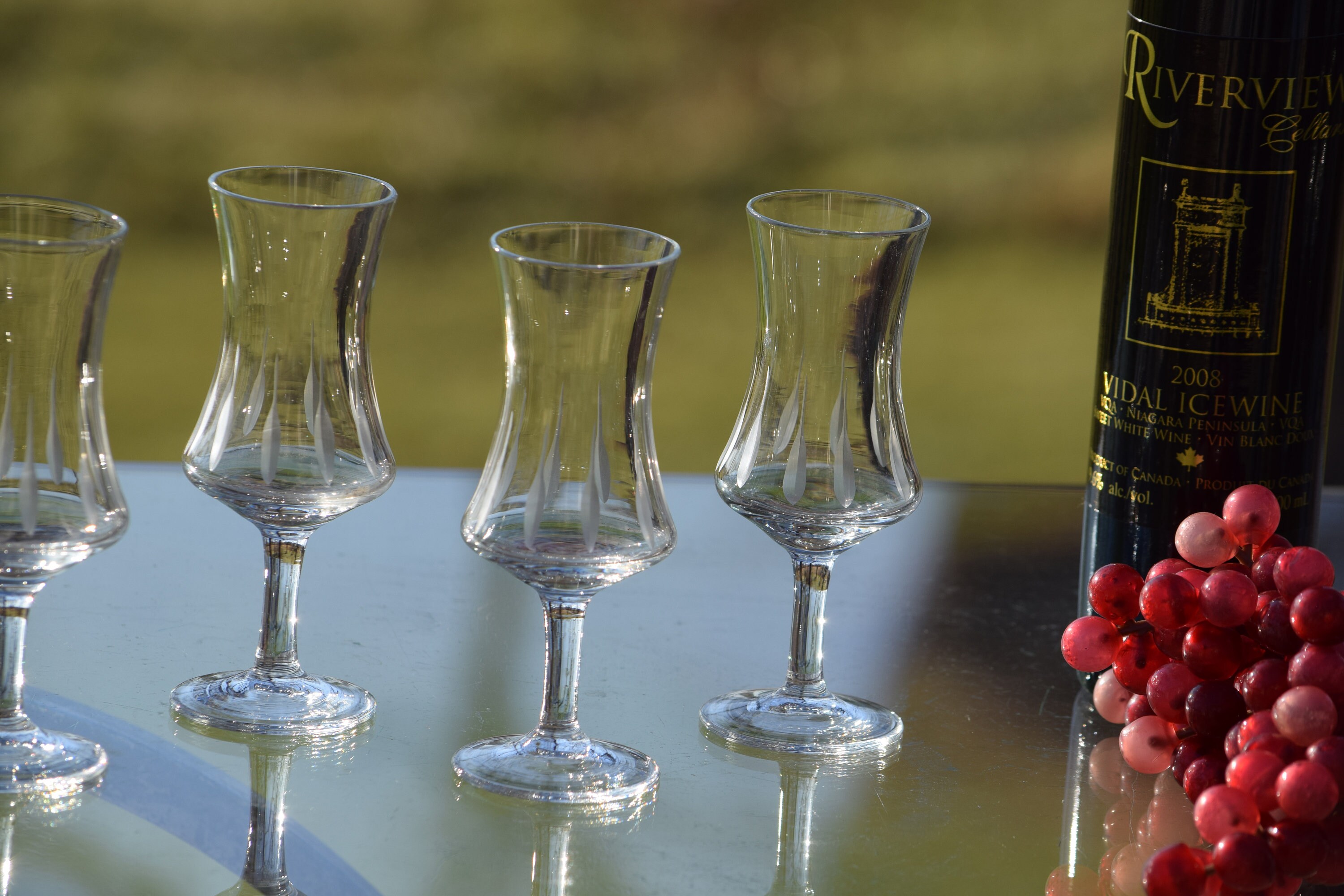 Vintage Etched Wine Cordial Glasses, Set of 4, 2 oz After Dinner Drink
