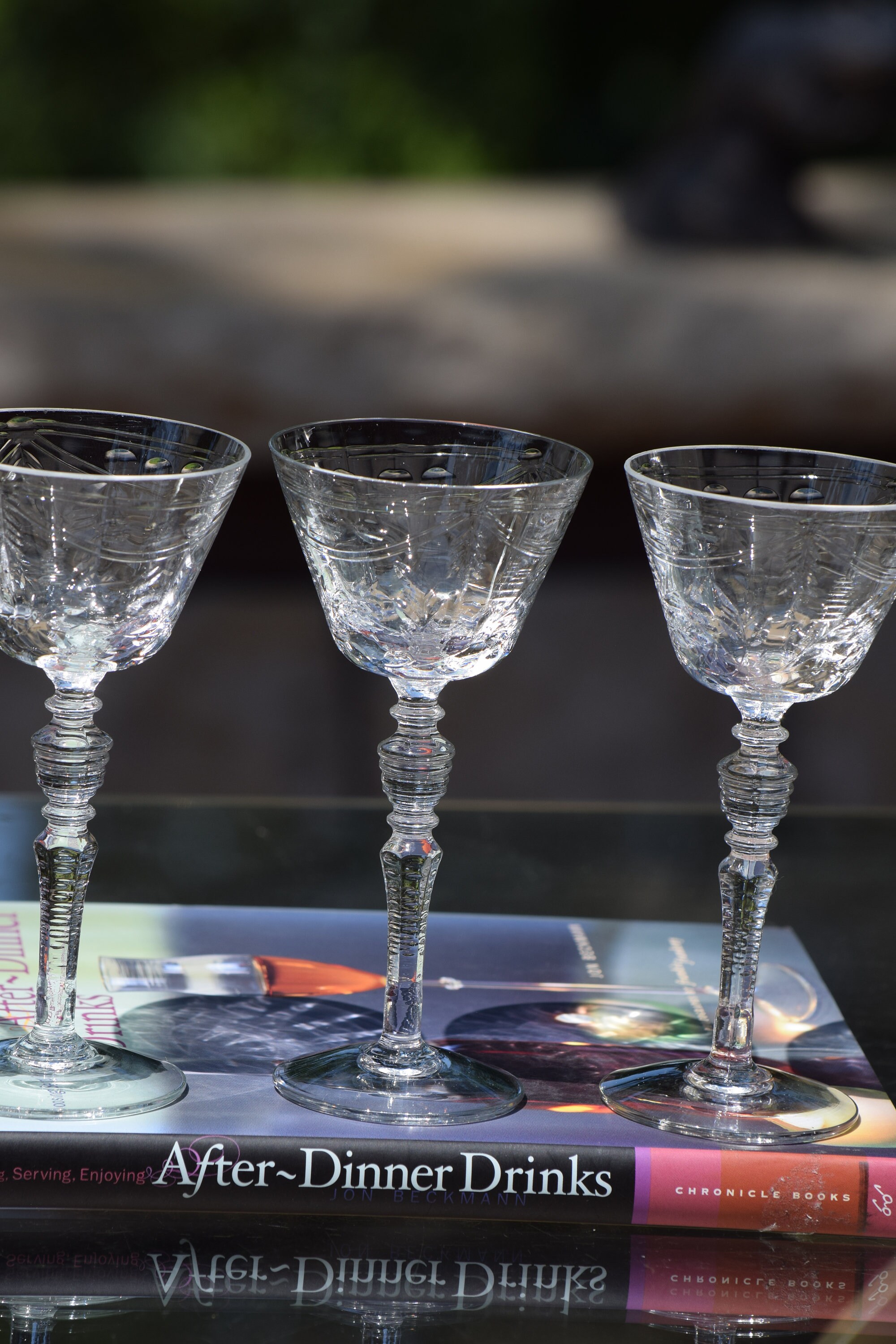 4 Vintage Etched CRYSTAL Wine Glasses, Rock Sharpe, 1950's, After