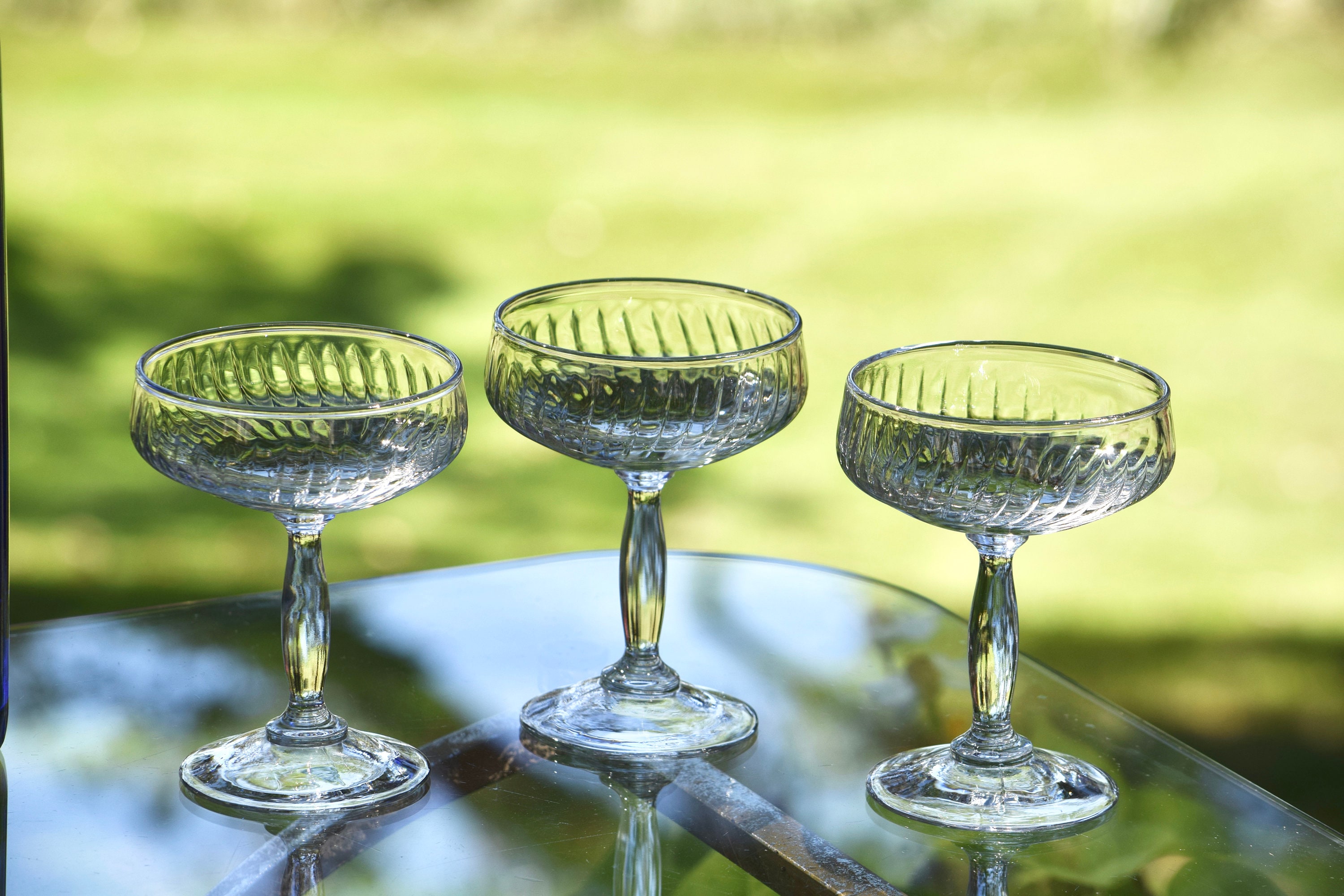 Vintage Optic Swirl Cocktail Martini Glasses, Set of 4, Vintage