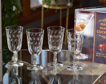 Vintage Libbey Etched Cocktail Glasses, Set of 4, 12 oz