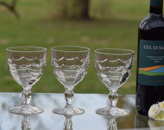 JAZZ UP Your TABLE!  6 Vintage Pressed Glass Wine Glasses, Cambridge, 1947, Vintage Water Goblets, 10 oz, Dinner Party Wayer glasses