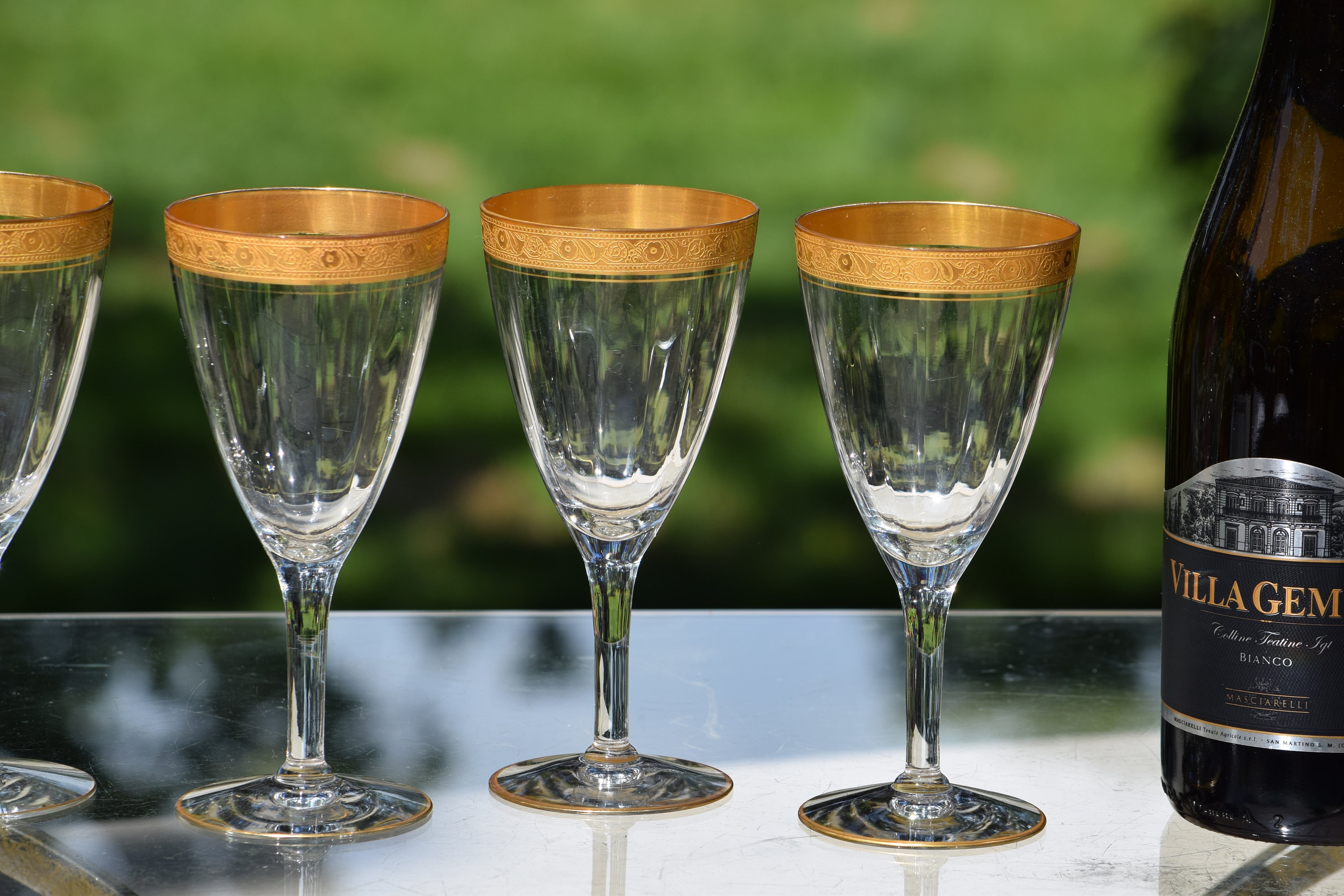 WESTCHESTER Crystal Iced Tea Goblet w/Gold Encrusted  2 of Tiffin Pair s 