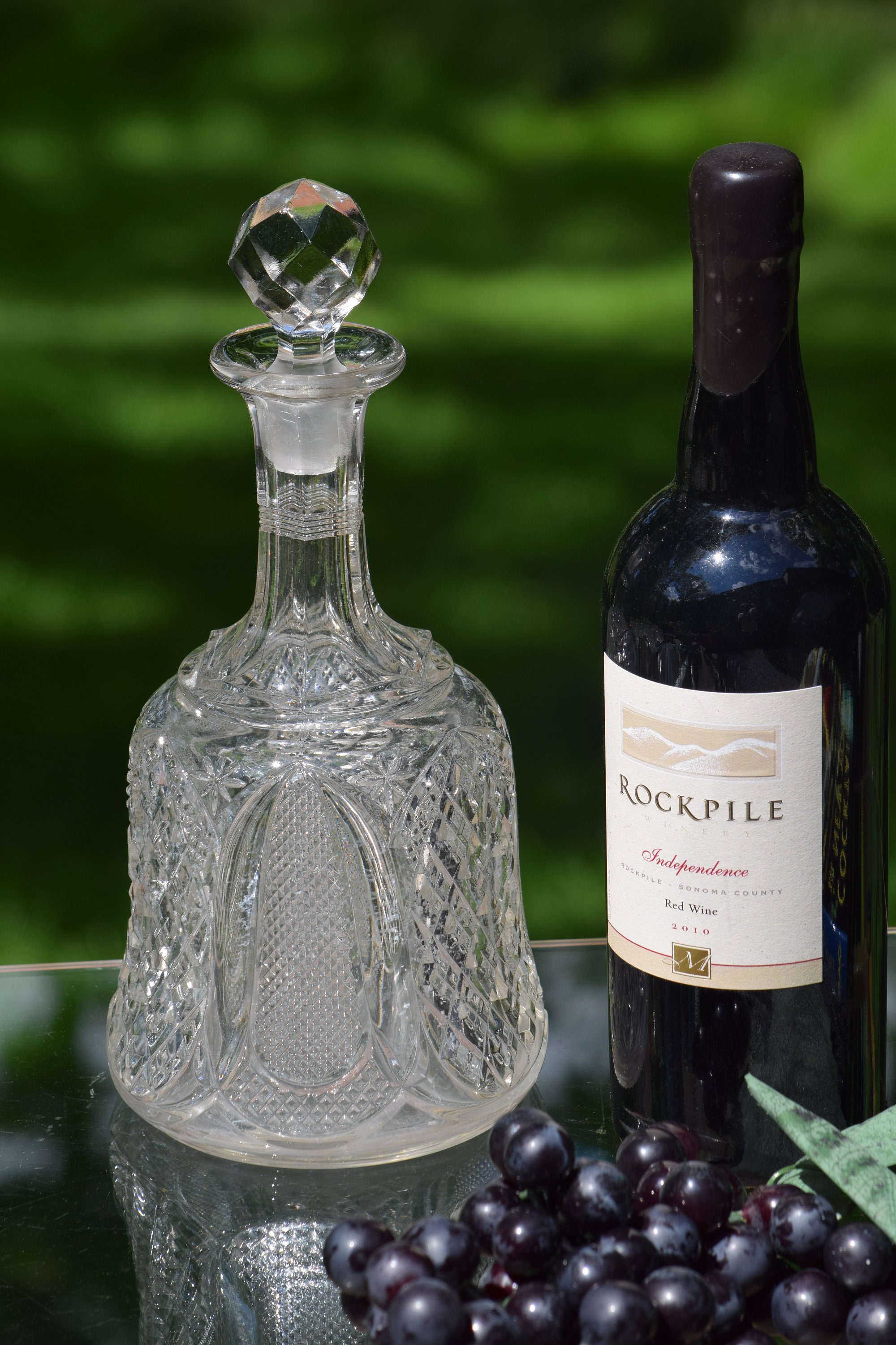 Antique EPAG Pressed Glass Wine Decanter with 6 matching wine cordials