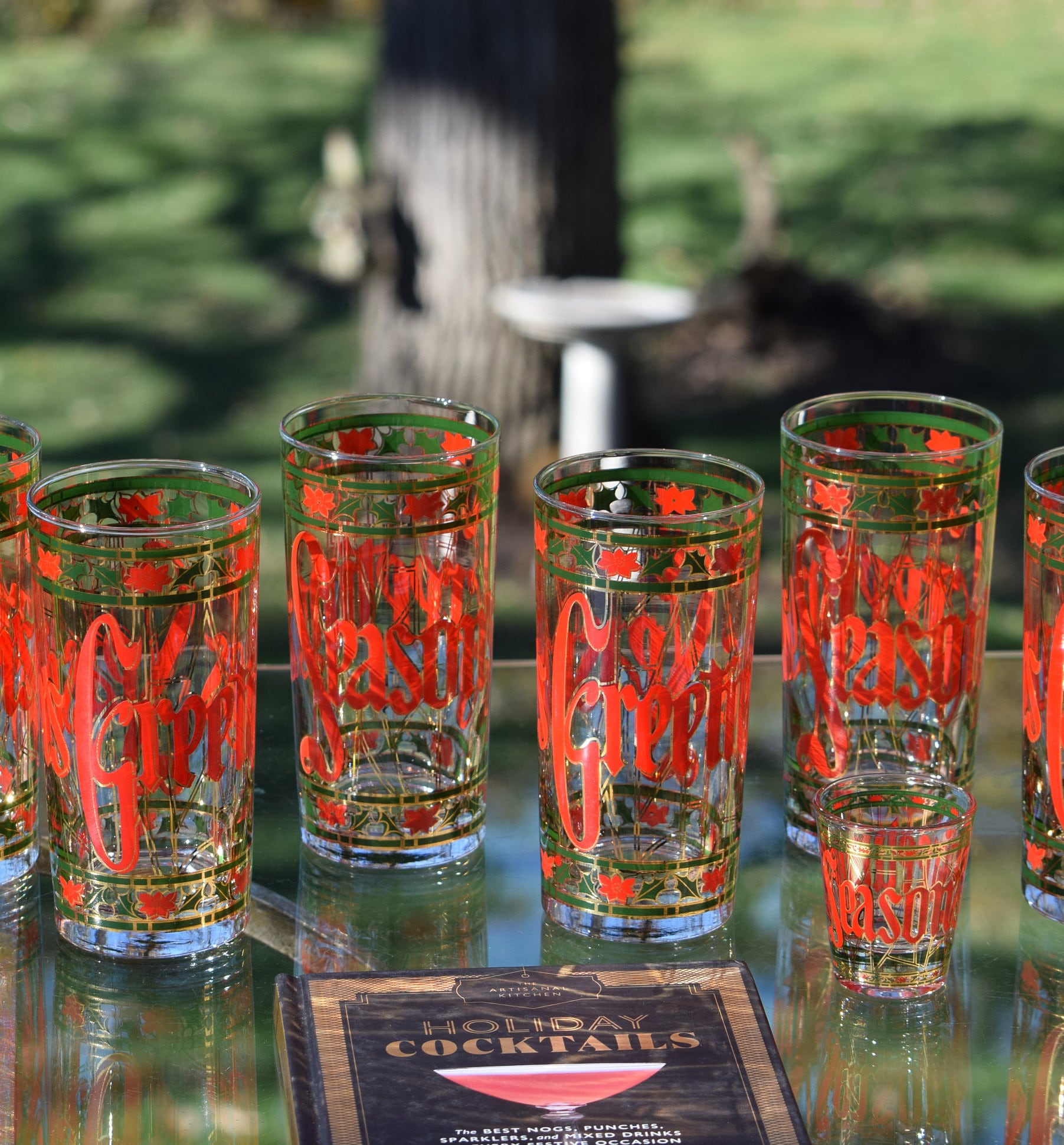 4 Vintage Culver Christmas Highball Cocktail glasses, Set of 4, Bourbon