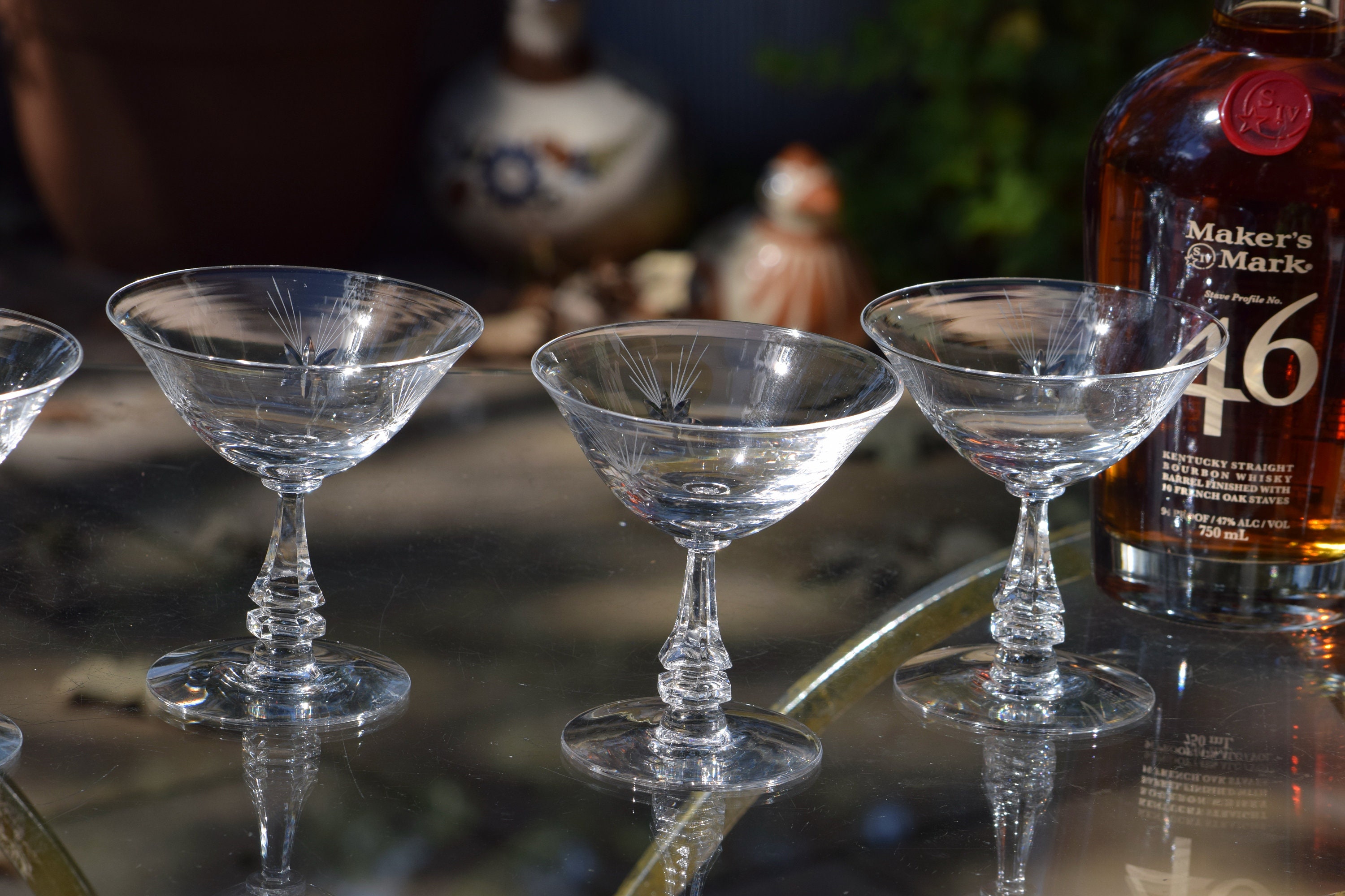 Set of 4 Vintage Stardust Etched Small Martini Glasses