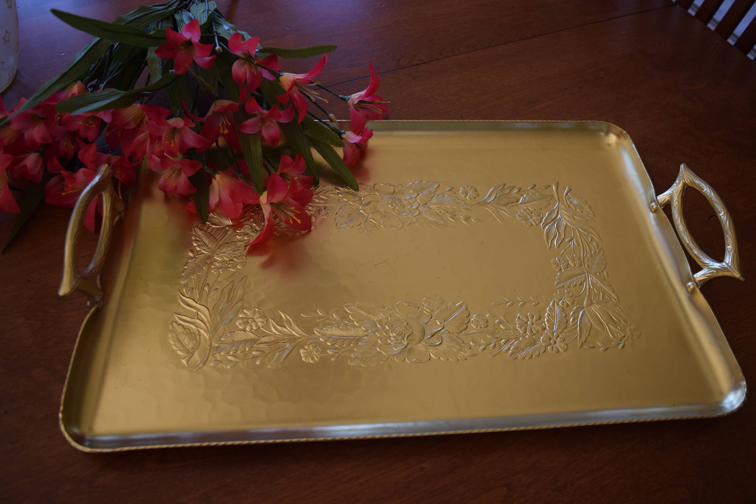 Vintage Gold Serving Tray, Vintage Gold Home Decor, Ottoman Tray ...