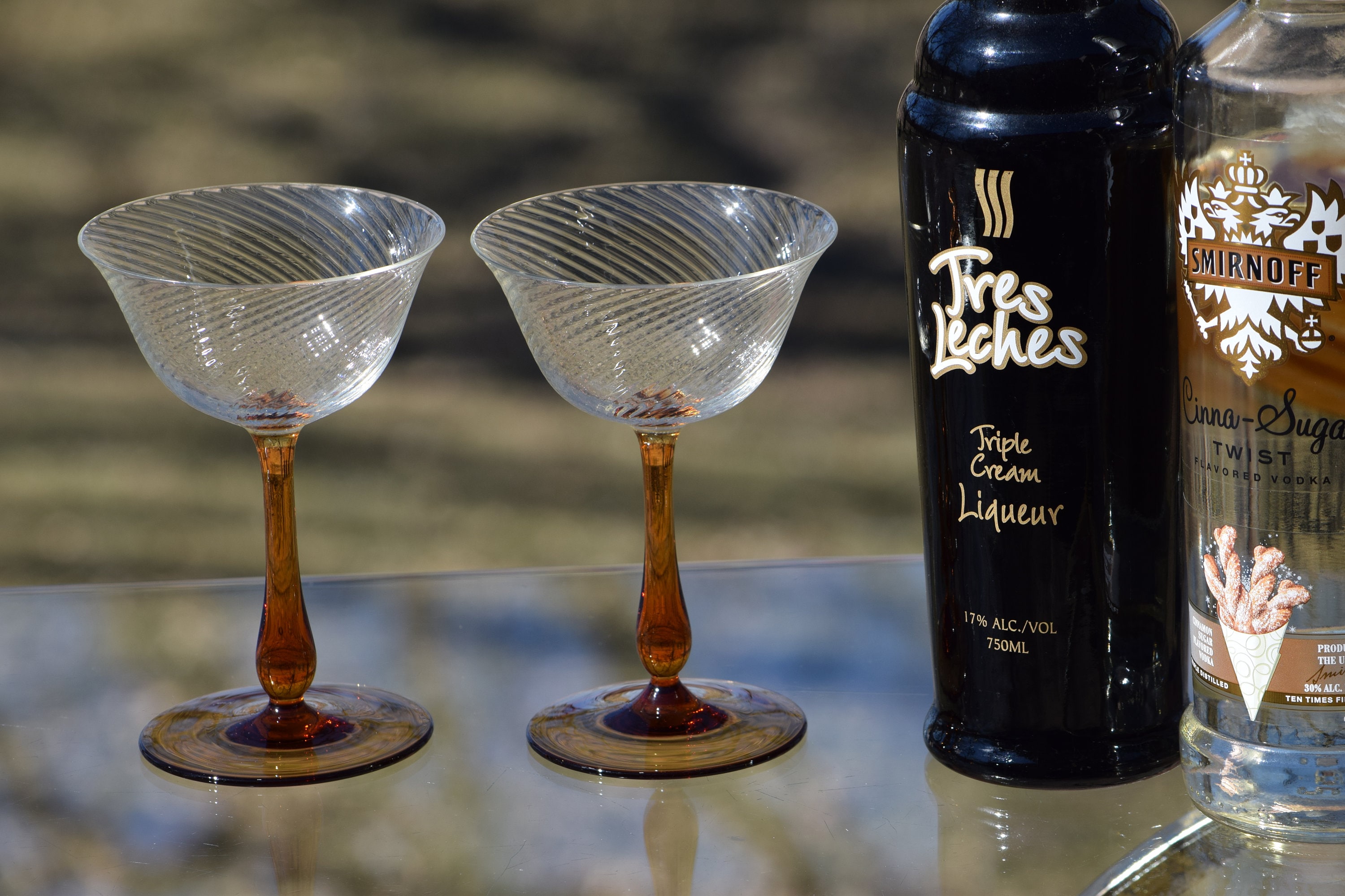 Vintage Amber Cocktail ~ Martini Glasses, Set of 4, Vintage Optic Swirl ...