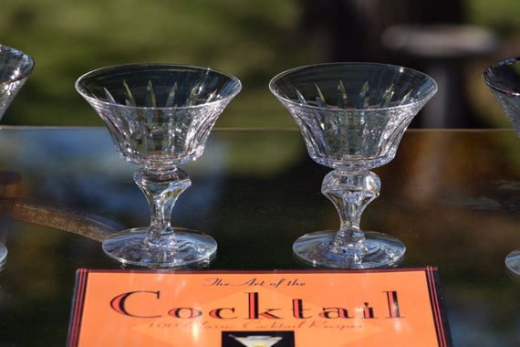 4 Vintage Etched Cocktail ~ Martini Glasses, Set of 4 Mis-Matched