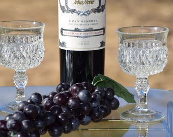 4 Vintage Pressed Glass Wine Glasses: 1960s Claret Dessert Port