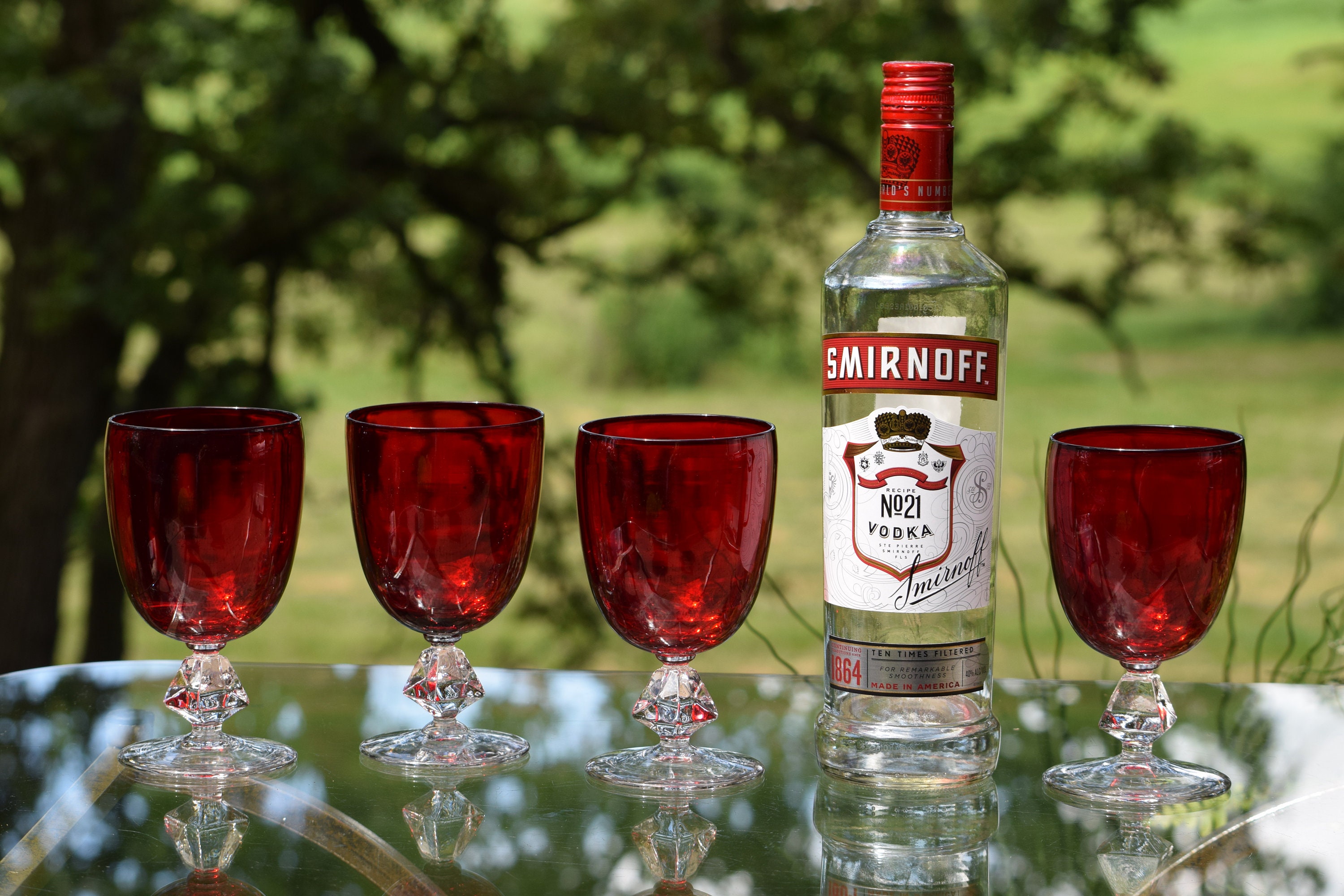 Vintage Ruby Red Cocktail ~ Wine Glasses Set of 4, Bryce, Aquarius Ruby