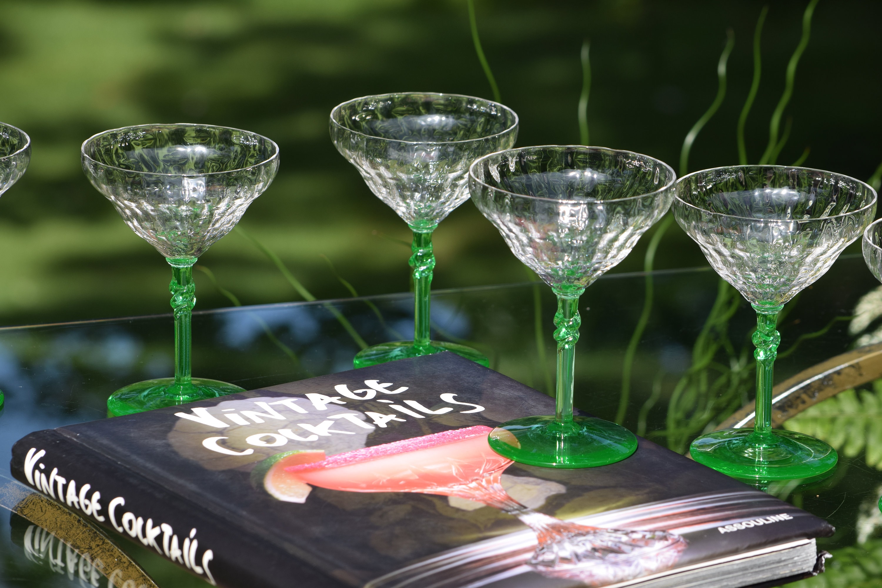 Vintage Optic with Green VASELINE URANIUM Cocktail Glasses, Set of 6