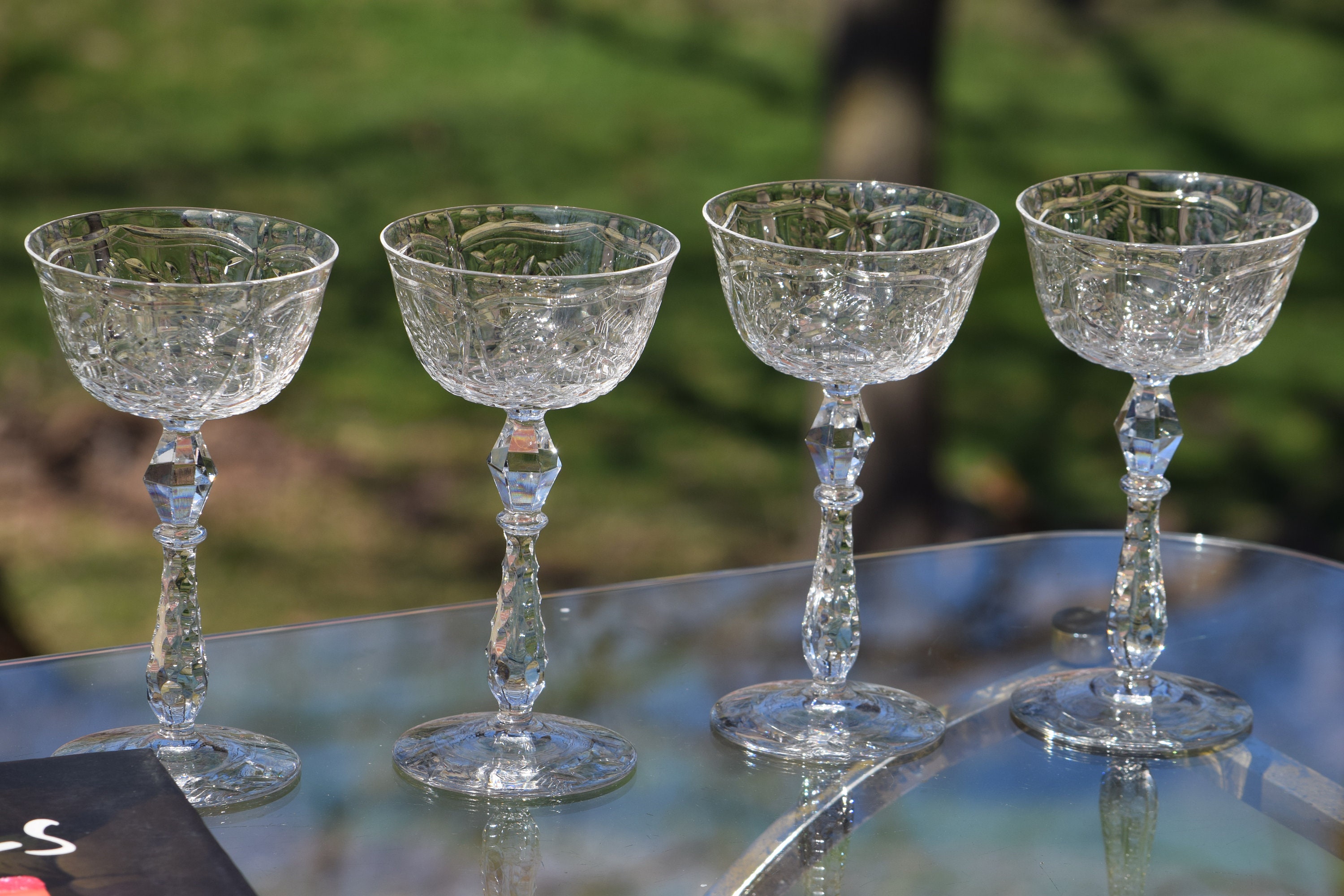EXQUISITE Vintage Etched Crystal Tall Cocktail Glasses, Set of 6, Mixologist Craft Cocktail