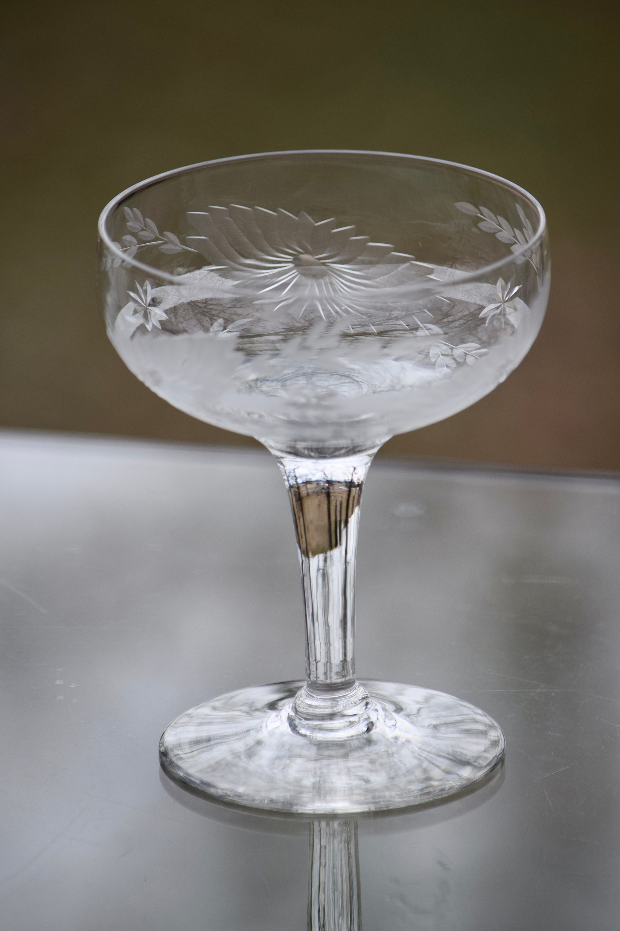 Vintage Etched Cocktail glasses, Set of 5, circa 1950's, Vintage Etched