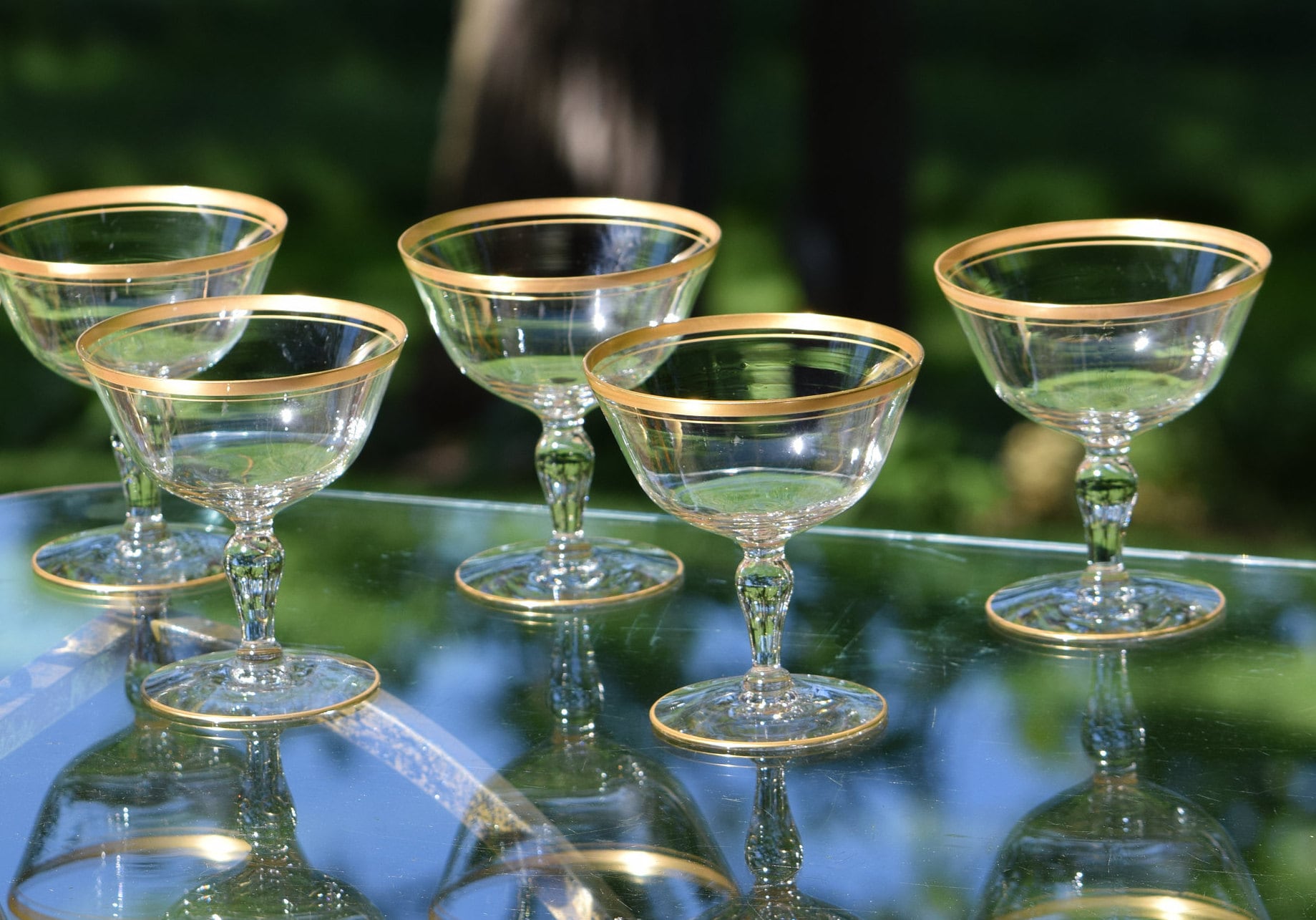 Vintage GOLD Rimmed Cocktail Glasses, Set of 7, Wedding ...