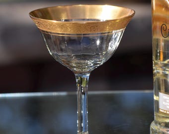 Vintage Gold Encrusted Cocktail Glasses, Set of 2  - 1940s Martini Glasses,  Champagne Toasting Glasses, Girls Night Cocktail Party Ideas