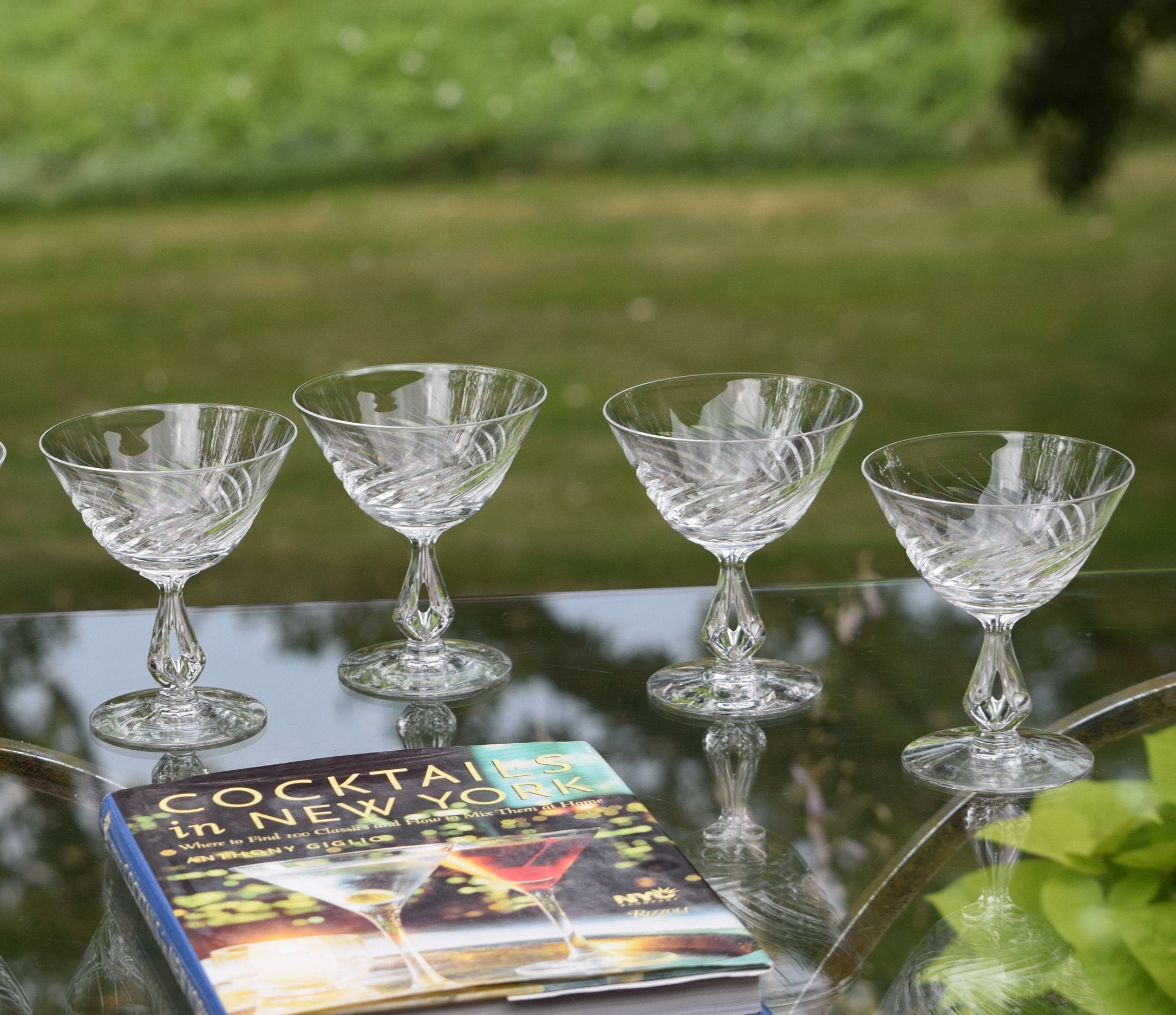EXQUISITE Vintage Etched CRYSTAL Cocktail Glasses, Set of 4, Fostoria