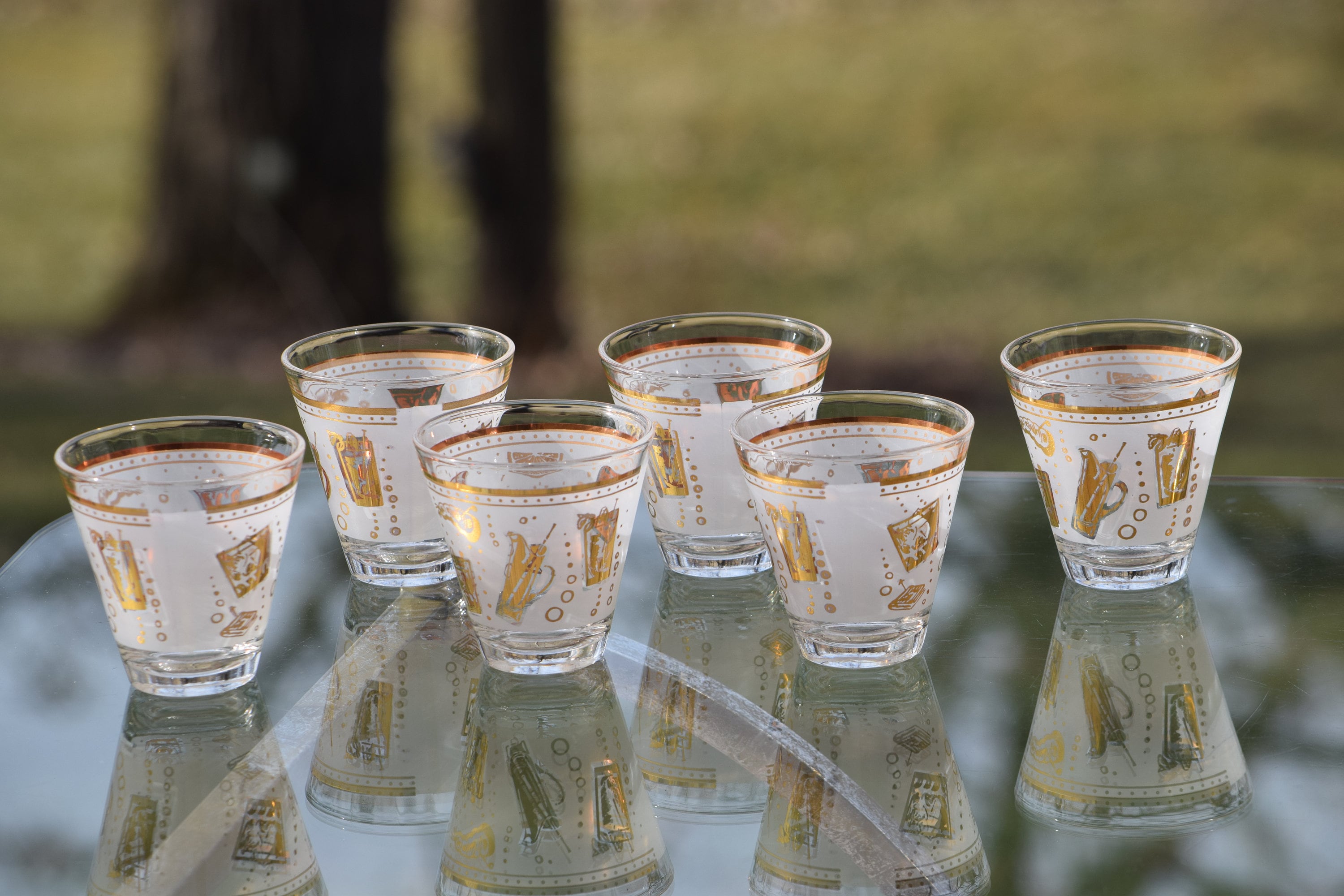 Vintage Mid Century Gold and White Cocktail Shaker with Matching