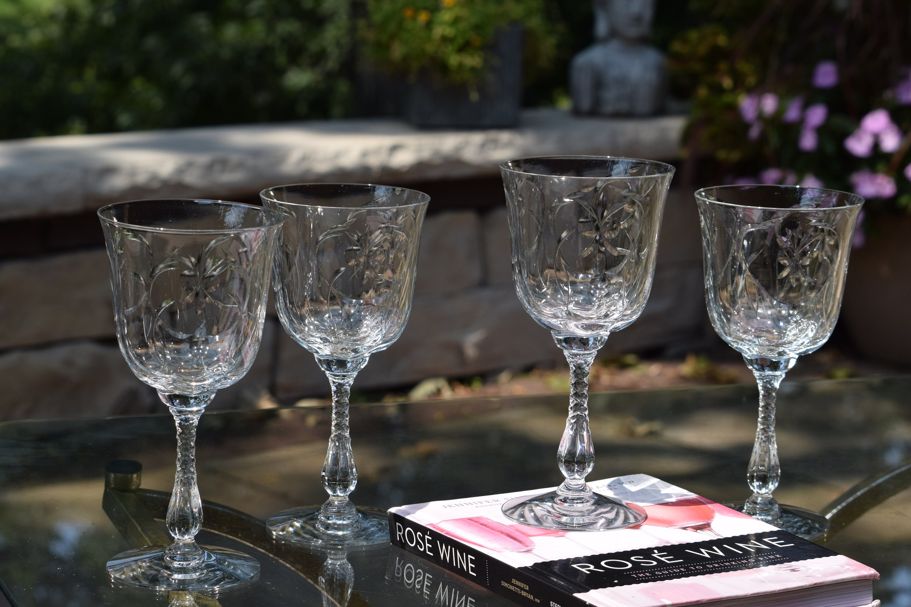 Set of 4 Crystal Wine Glasses, 17.5 Cl, Chantilly Pattern by Cristal De  France. Home Barware, Crystal Glassware, C.1990s 