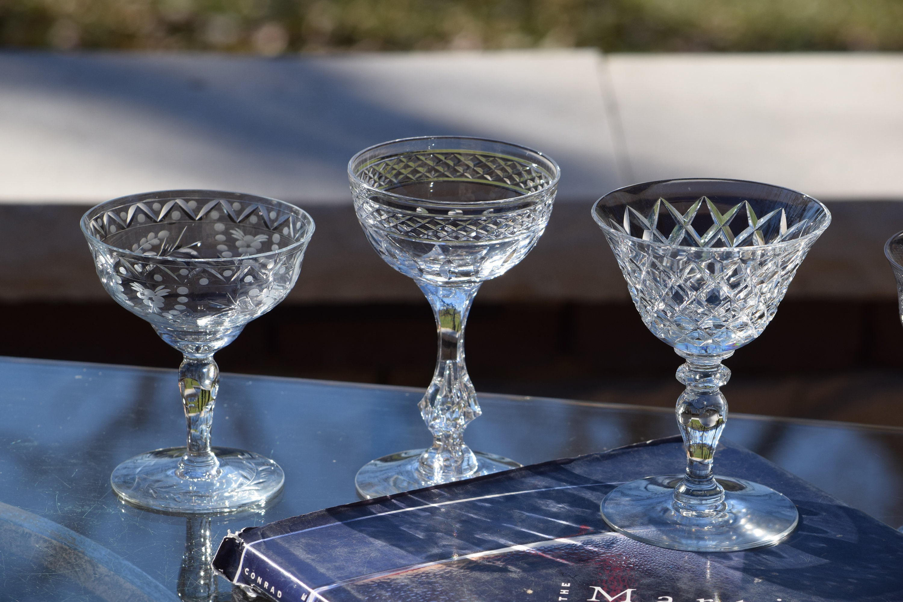 4 Vintage Etched Cocktail Martini Glasses, Set of 4 Mis-Matched - Mixed  Cocktail glasses, Vintage Champagne Glasses ~ Manhattan Glasses