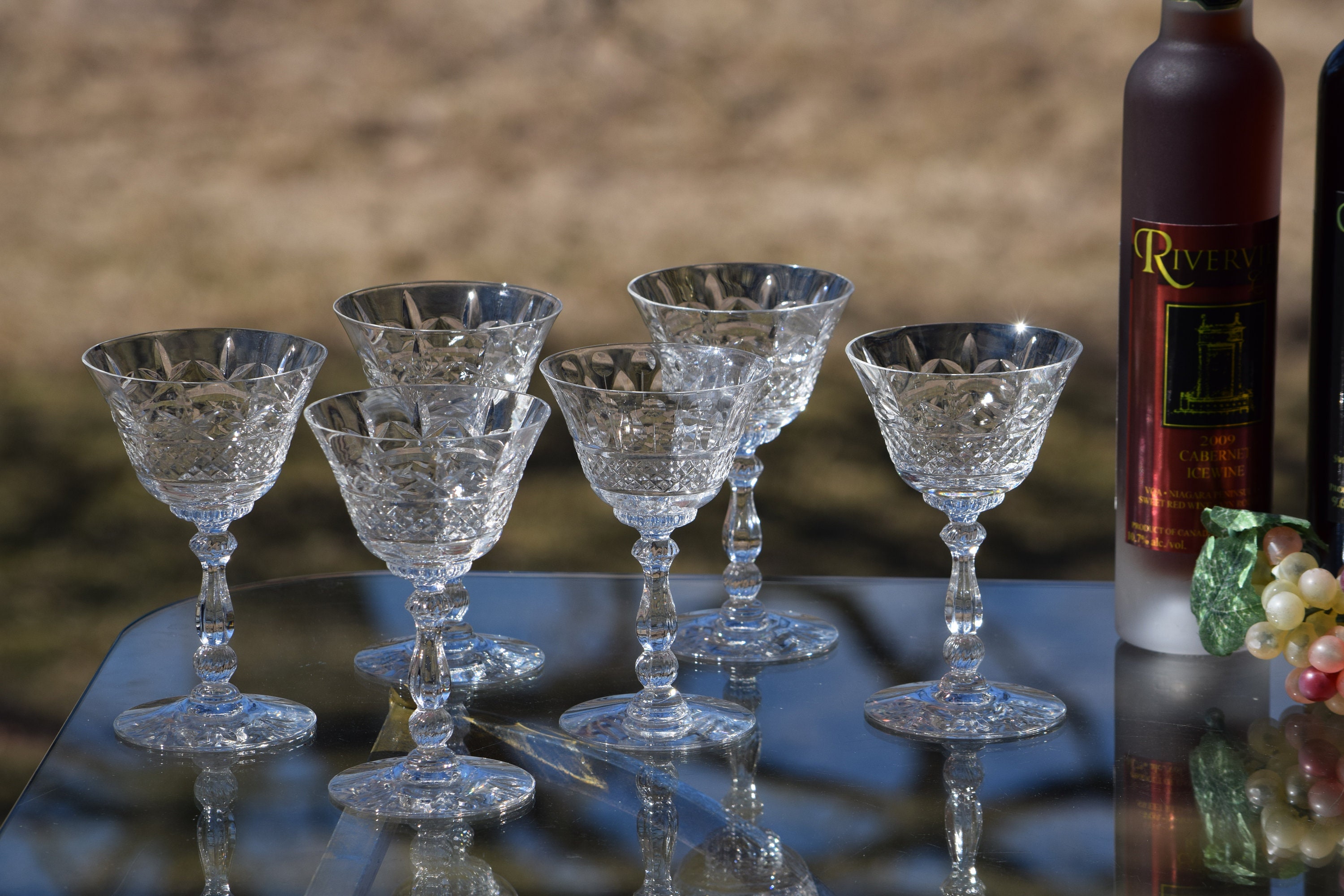 Vintage Etched Crystal Wine Cordials -Heisey, 1940's, Set of 6, 3 oz