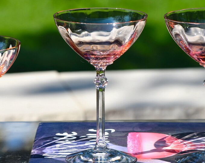 3 Vintage Pink Cocktail Glasses, Fostoria Rose 1920's, Nick and Nora