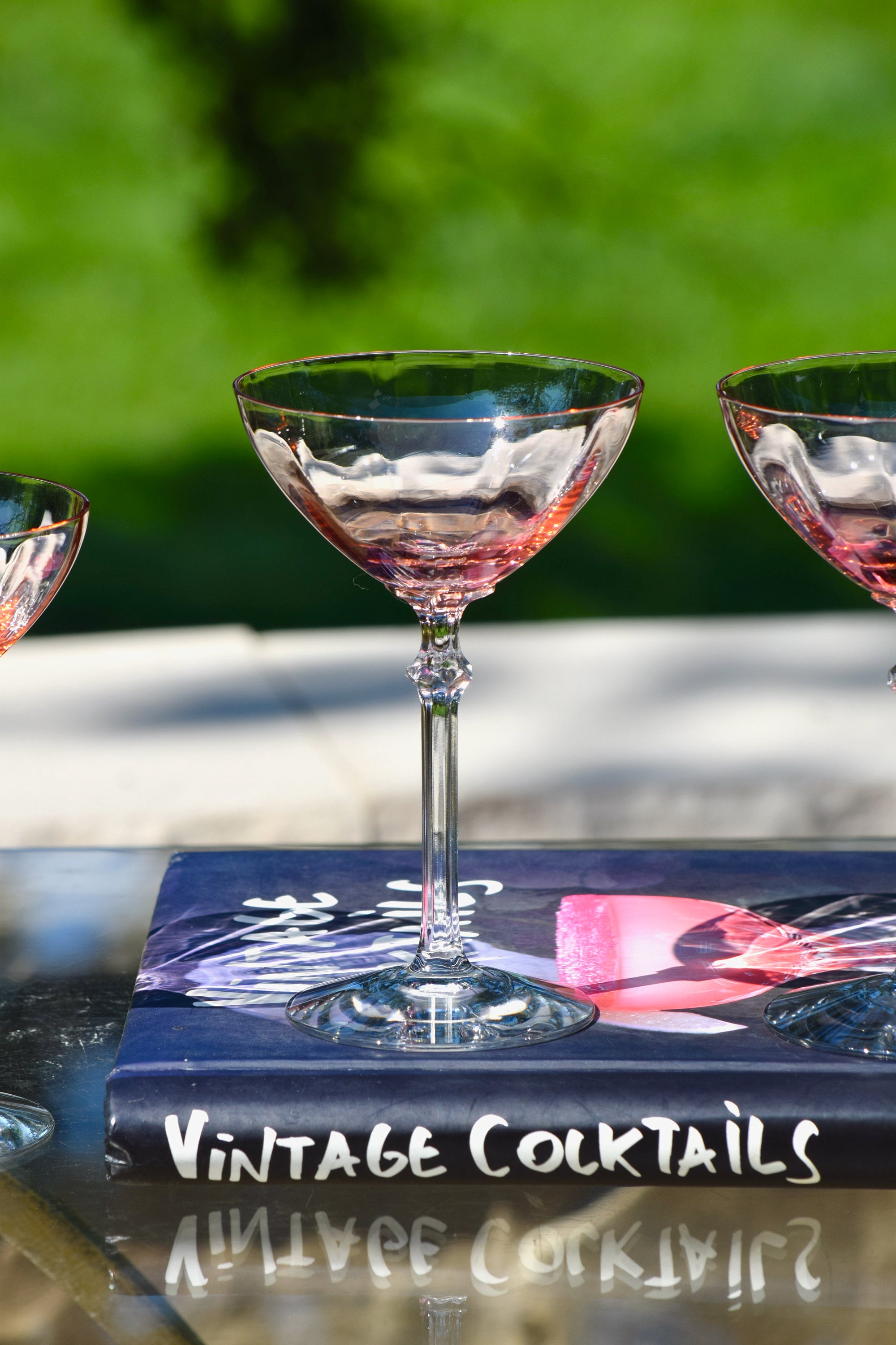 3 Vintage Pink Cocktail glasses, Fostoria Rose 1920's, Nick and