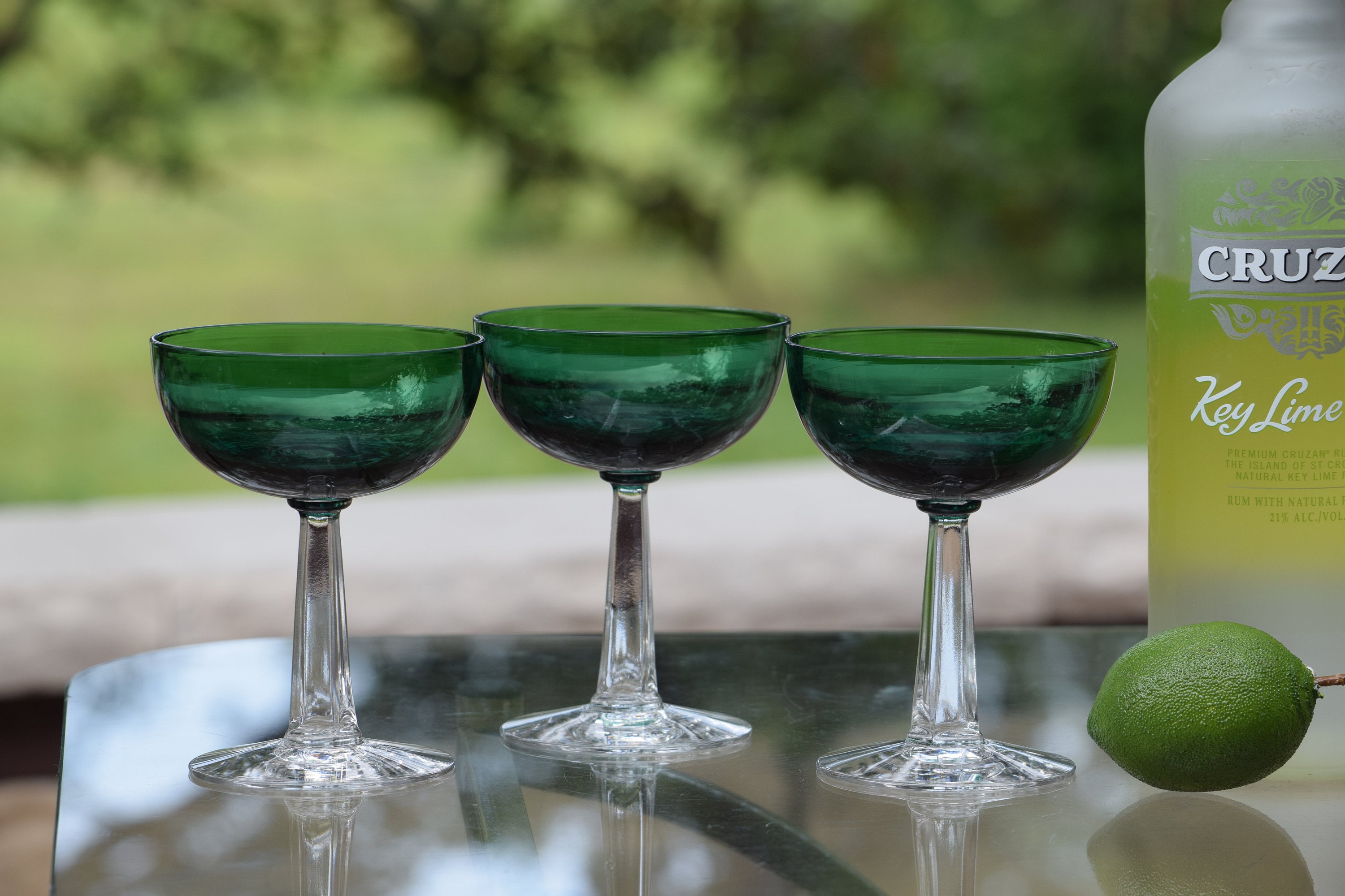 6 Vintage Green Cocktail Martini Glasses, Tiffin Franciscan, 1950's, Nick & Nora Coupes