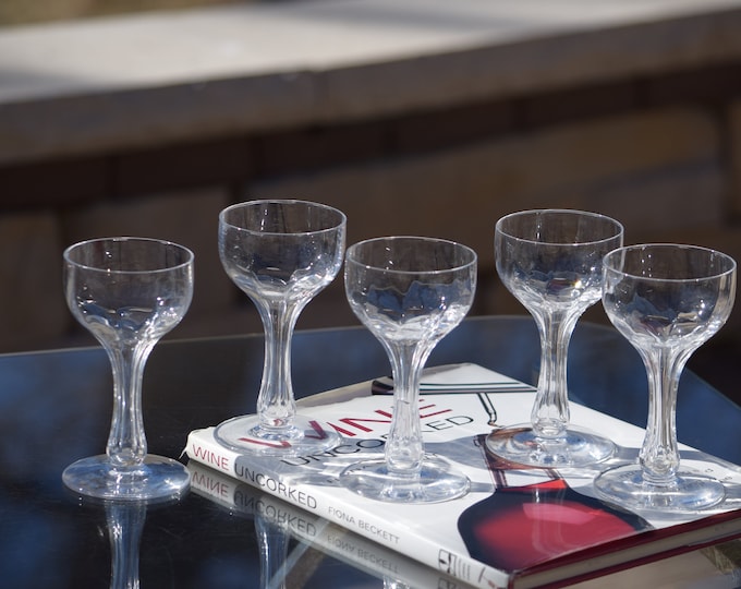 5 Vintage Hollow Stem CRYSTAL Port Wine Glasses, 1960's After Dinner Drinks - 5 oz  Port Wine glasses, 5 oz Dessert Wine Glasses - Cordials