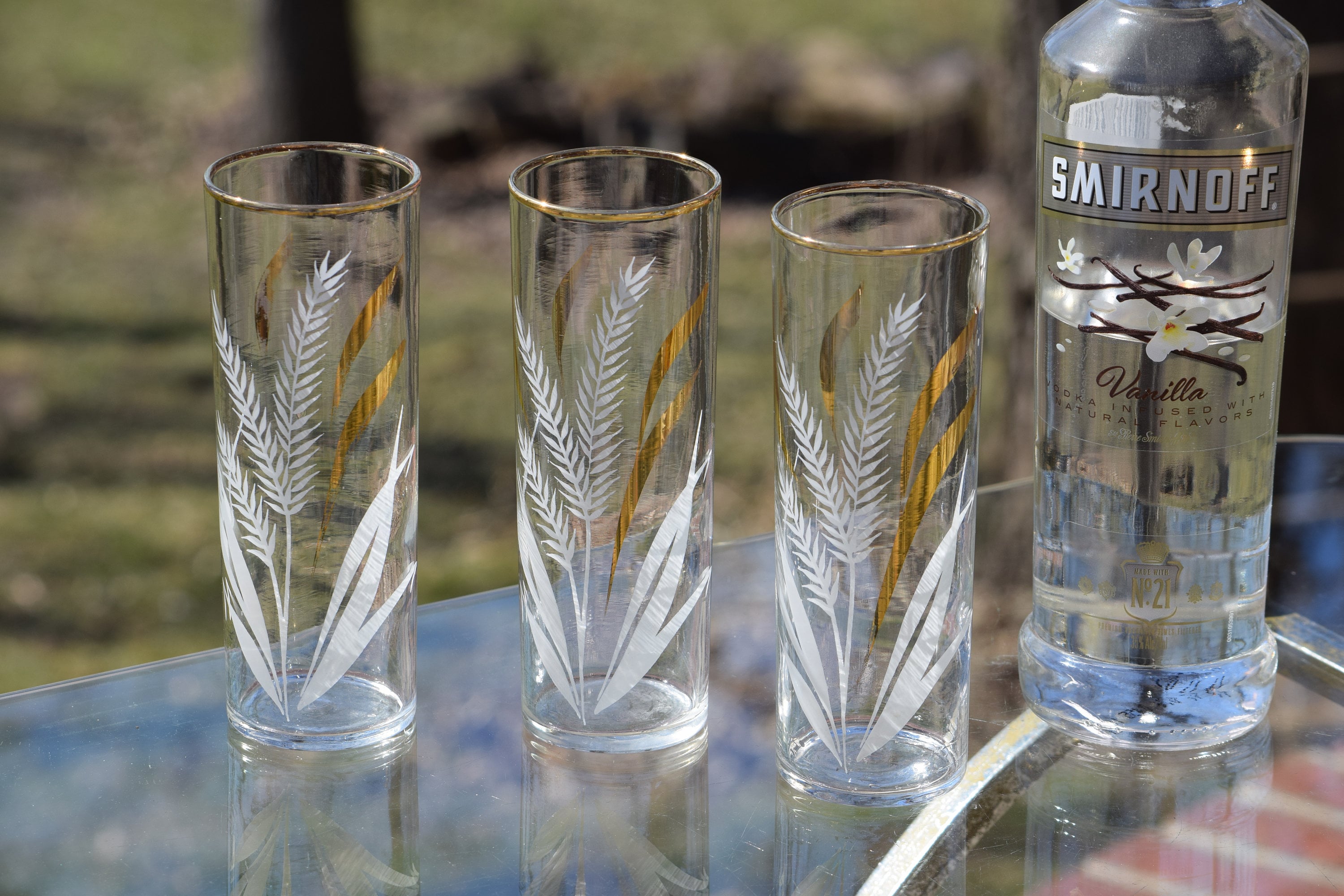 Vintage Gold & White COLLINS Glasses, Set of 6, Vintage Libbey Collins