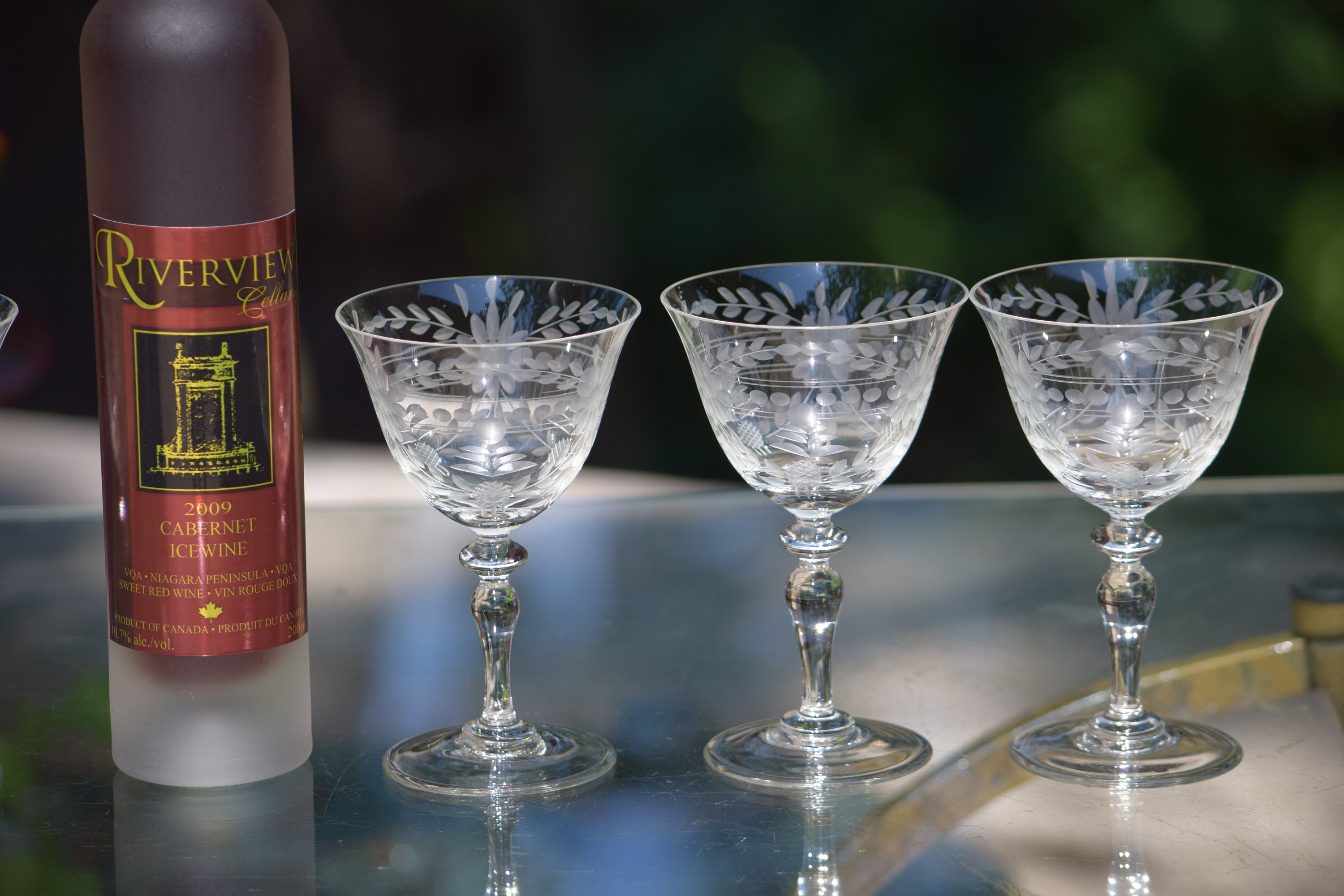 5 Vintage Etched Wine~ Liquor Glasses, 1950's, 4 oz After Dinner