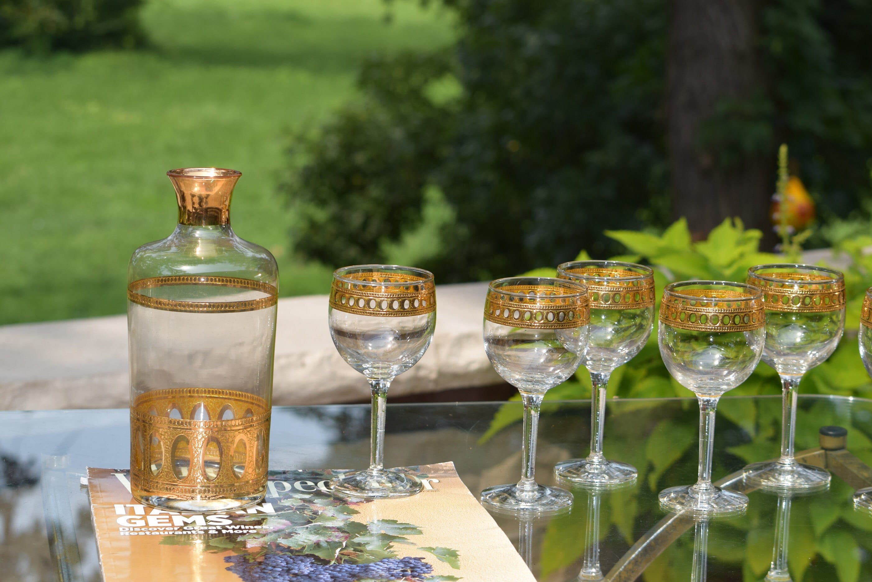 Vintage CULVER Decanter with 5 Wine Glasses, Culver, Antigua, c 1950's