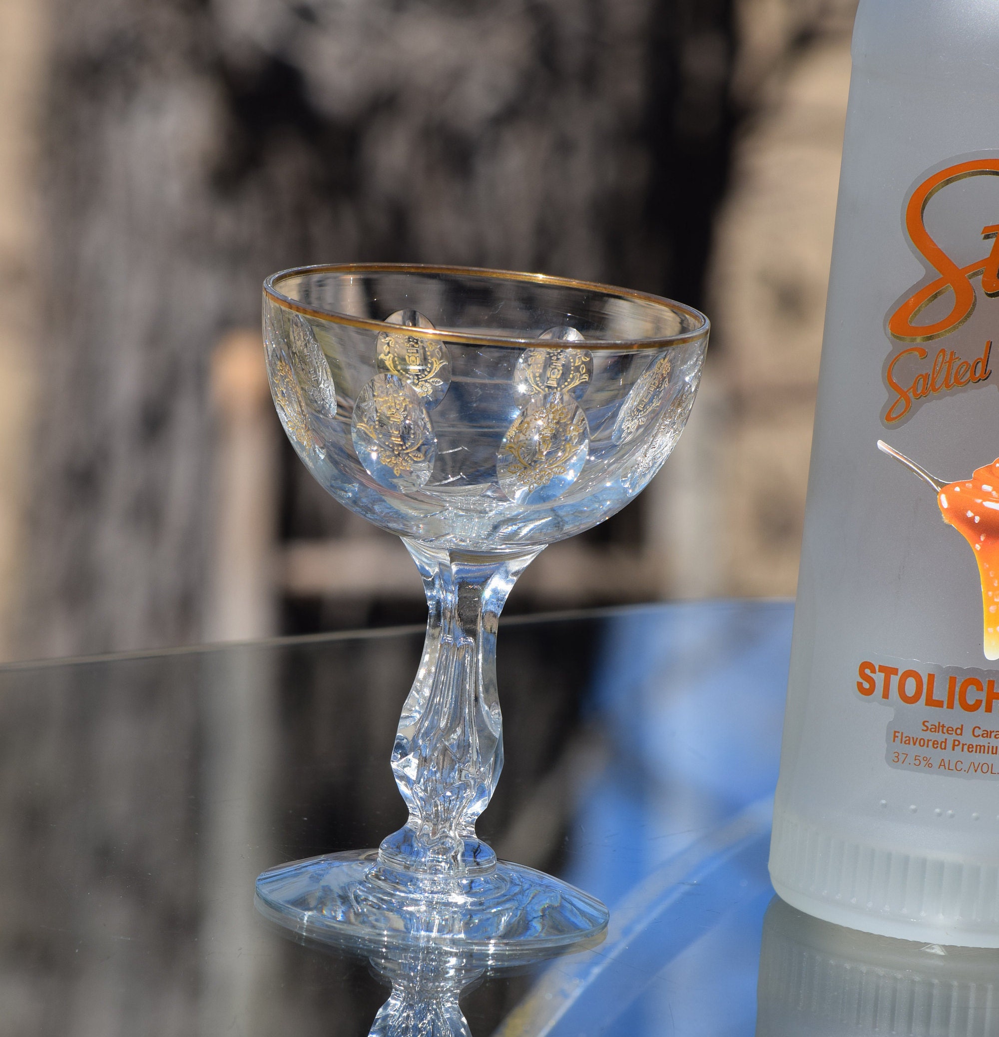 Vintage CRYSTAL Bubble Stem Cocktail Martini Glasses, Set of 1