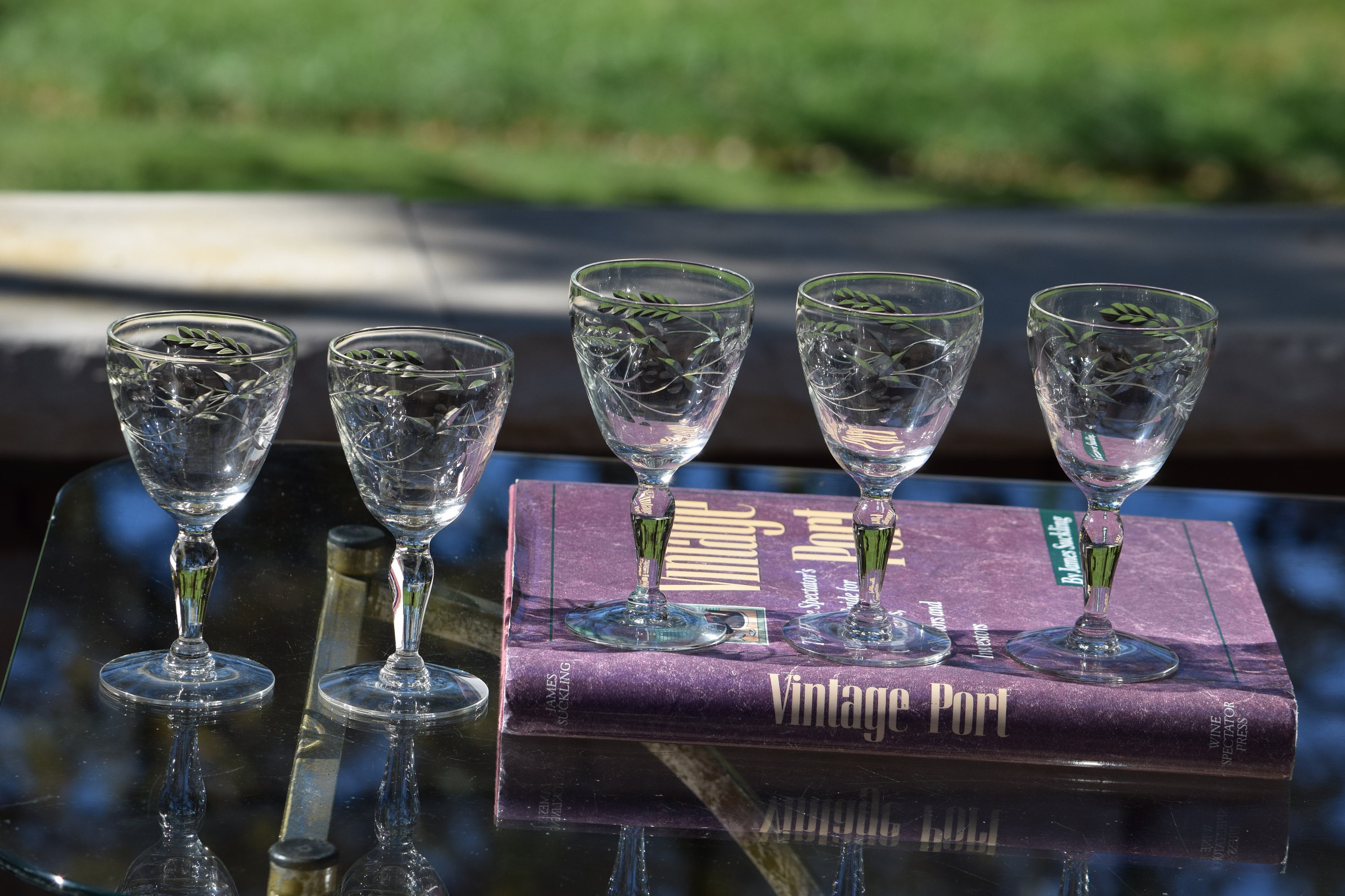 5 Vintage Etched Port Wine Glasses 3 Oz After Dinner Drink 