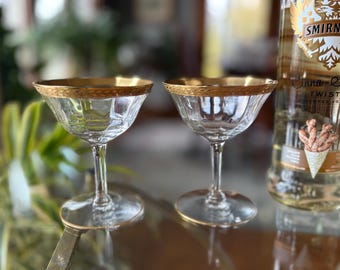 Vintage Gold Cocktail Glasses - 1940s Tiffin Franciscan, Set of 5, Vintage Martini glasses, Champagne Toasting Glasses