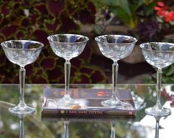Vintage Mikasa Crystal Cocktail Glasses: Platinum Rim Champagne Glass, 1980s, Martini Glasses, Girls Night Party