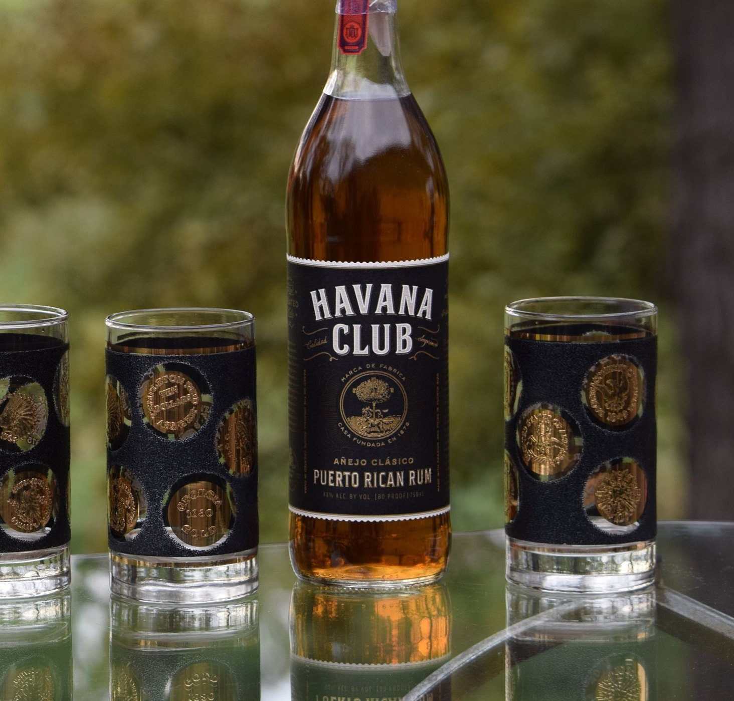 Vintage Black and Gold Whiskey Highballs Glasses Set of 6, Libbey