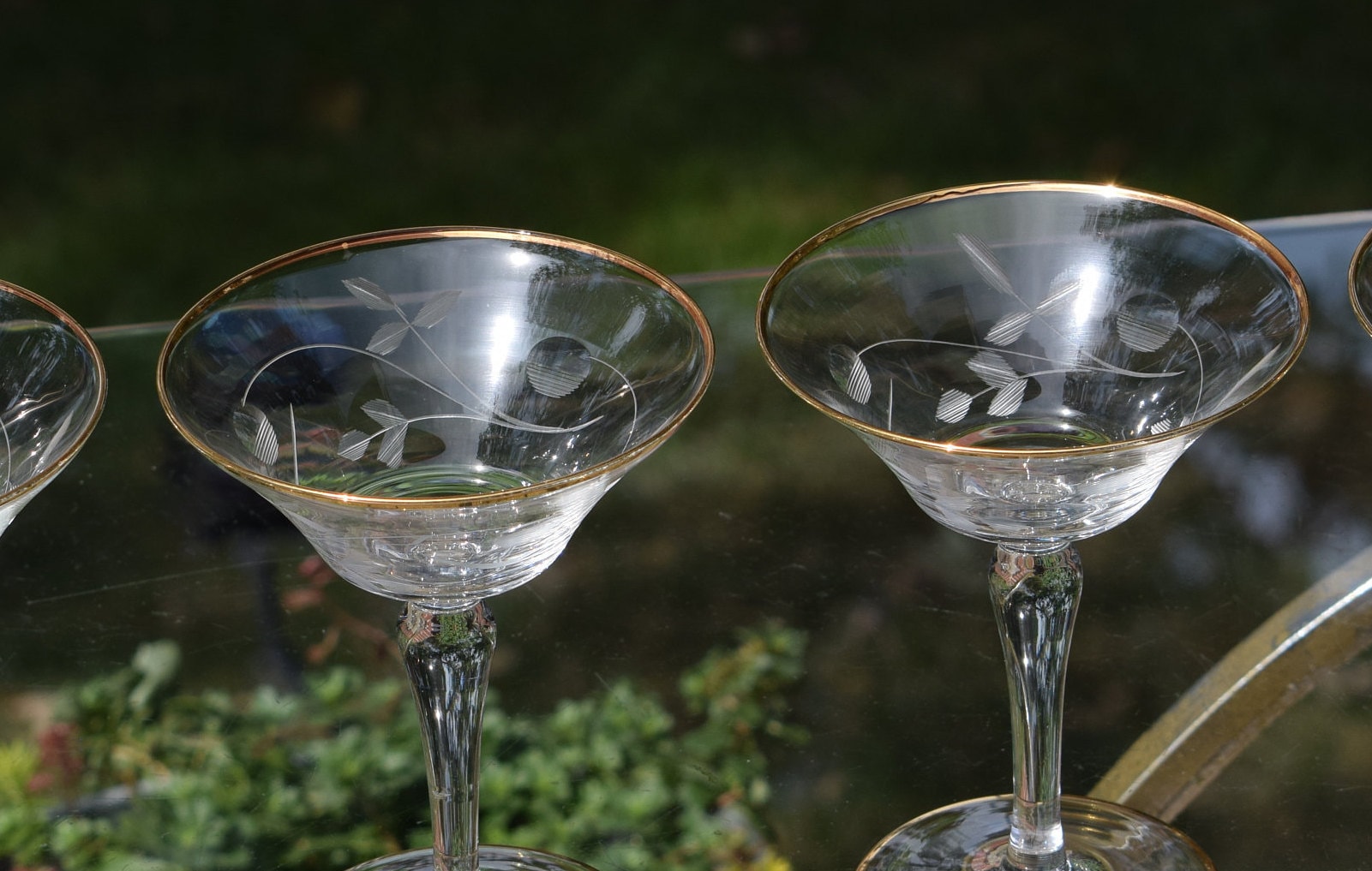 Vintage Etched Gold Rim Cocktail Glasses, Set of 7, Gold Rimmed Martini