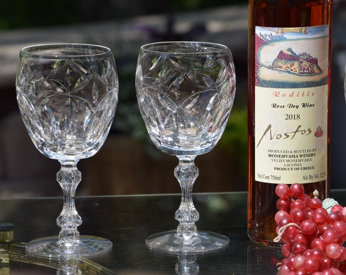 5 Vintage Crystal Cut Wine Glasses, Tiffin Franciscan, Royal Splendor, c. 1960's, 10 oz Water Goblets, Crystal Cut Wine Glasses
