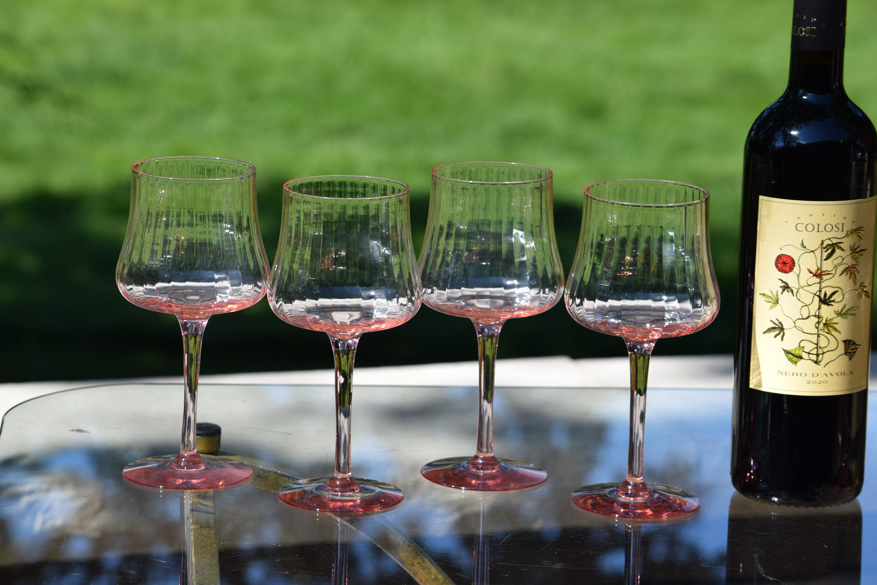6 Antique Pink Wine Glasses, Cambridge, circa 1940's, Vintage Pink Optic Water Glasses, Wedding