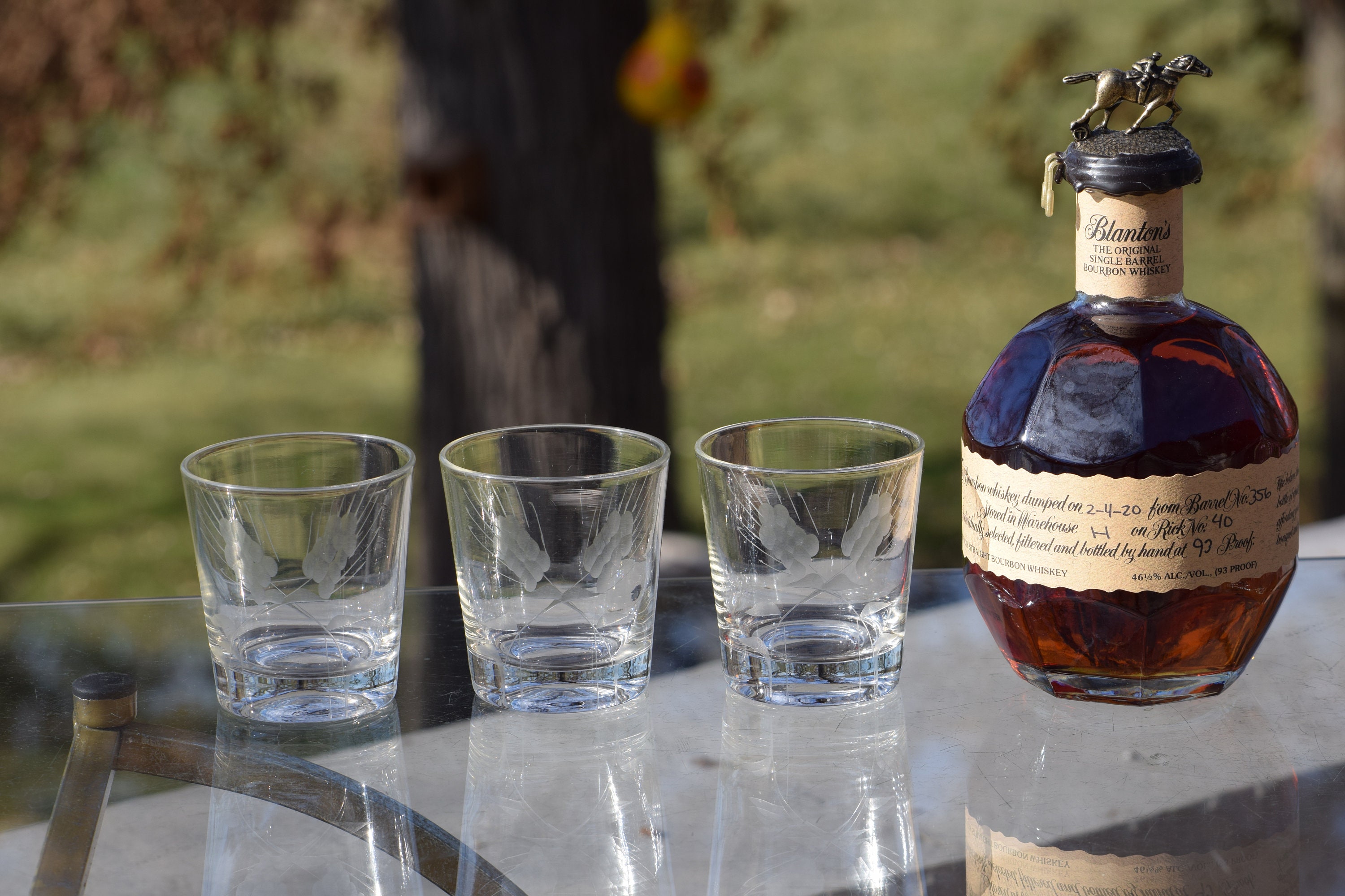 3 Vintage Etched Lowball Glasses, 1970's, Vintage Etched 6 oz Lowball