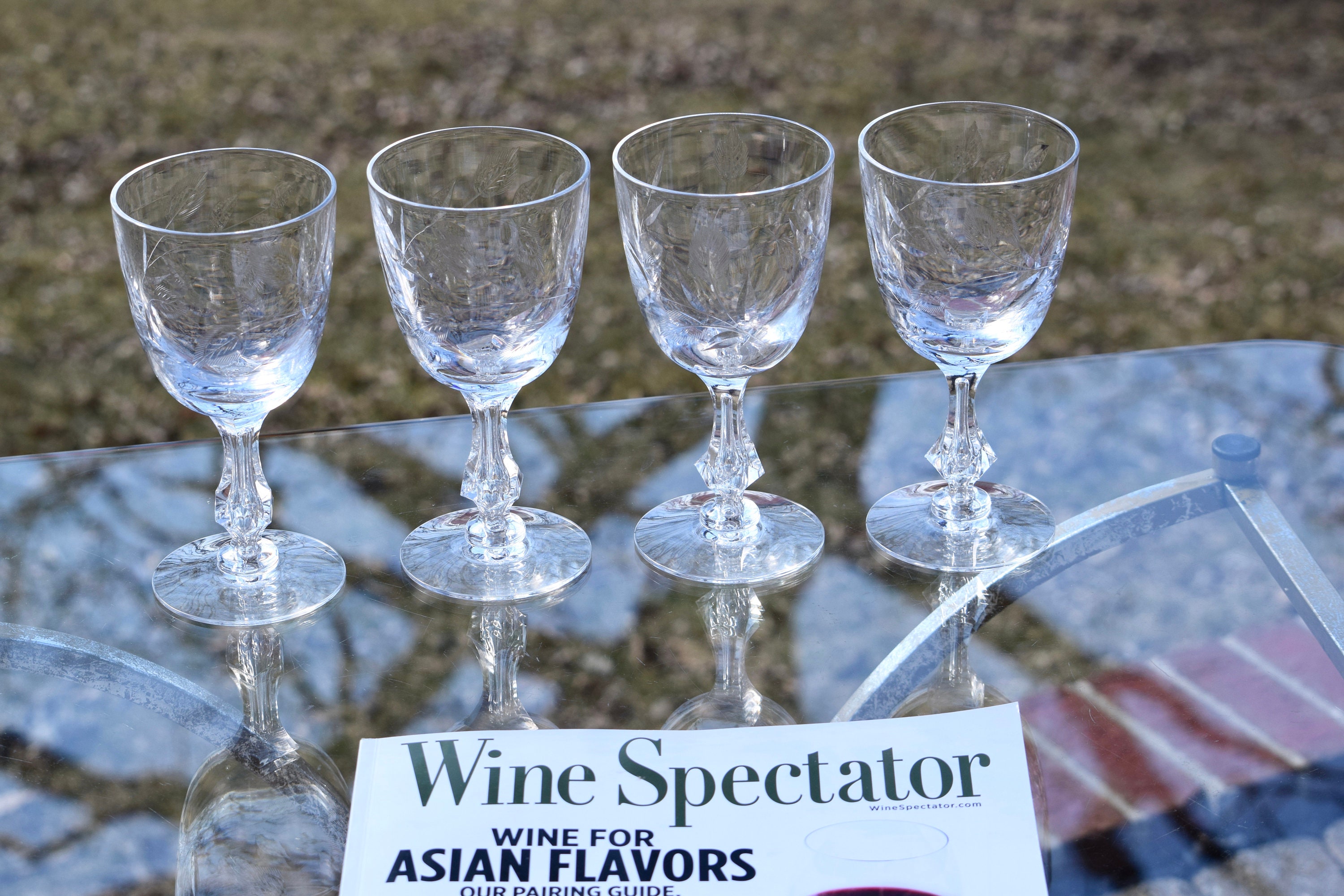 Vintage CRYSTAL Bubble Stem Wine Glasses, Set of 4, Tiffin Franciscan