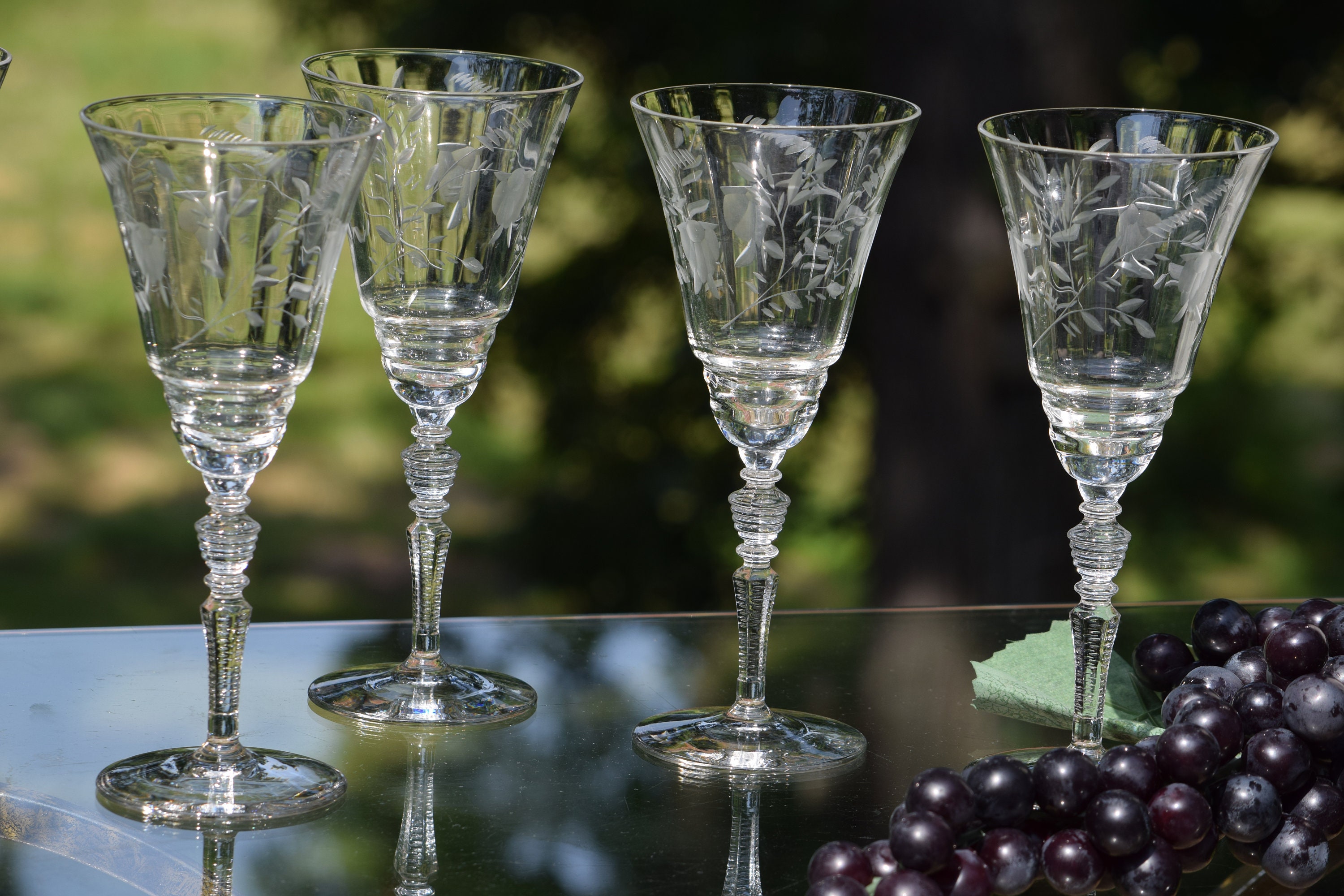 4 Vintage Floral Etched Optic Wine Glasses Rock Sharpe Circa 1950 S Antique Etched Wine