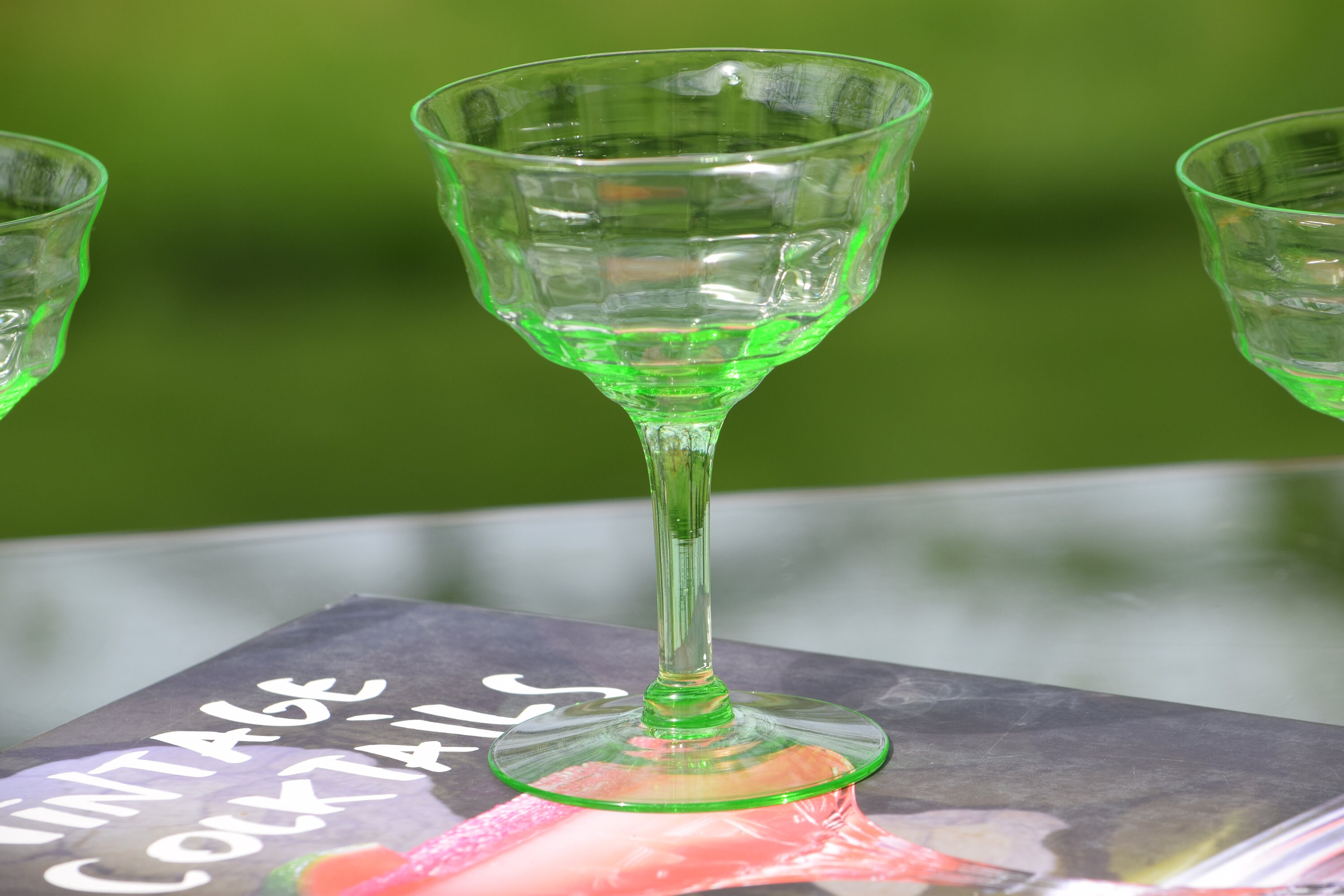 4 Vintage Green Cocktail Martini Glasses, Mixologist Craft Cocktail Glasses, Green Optic
