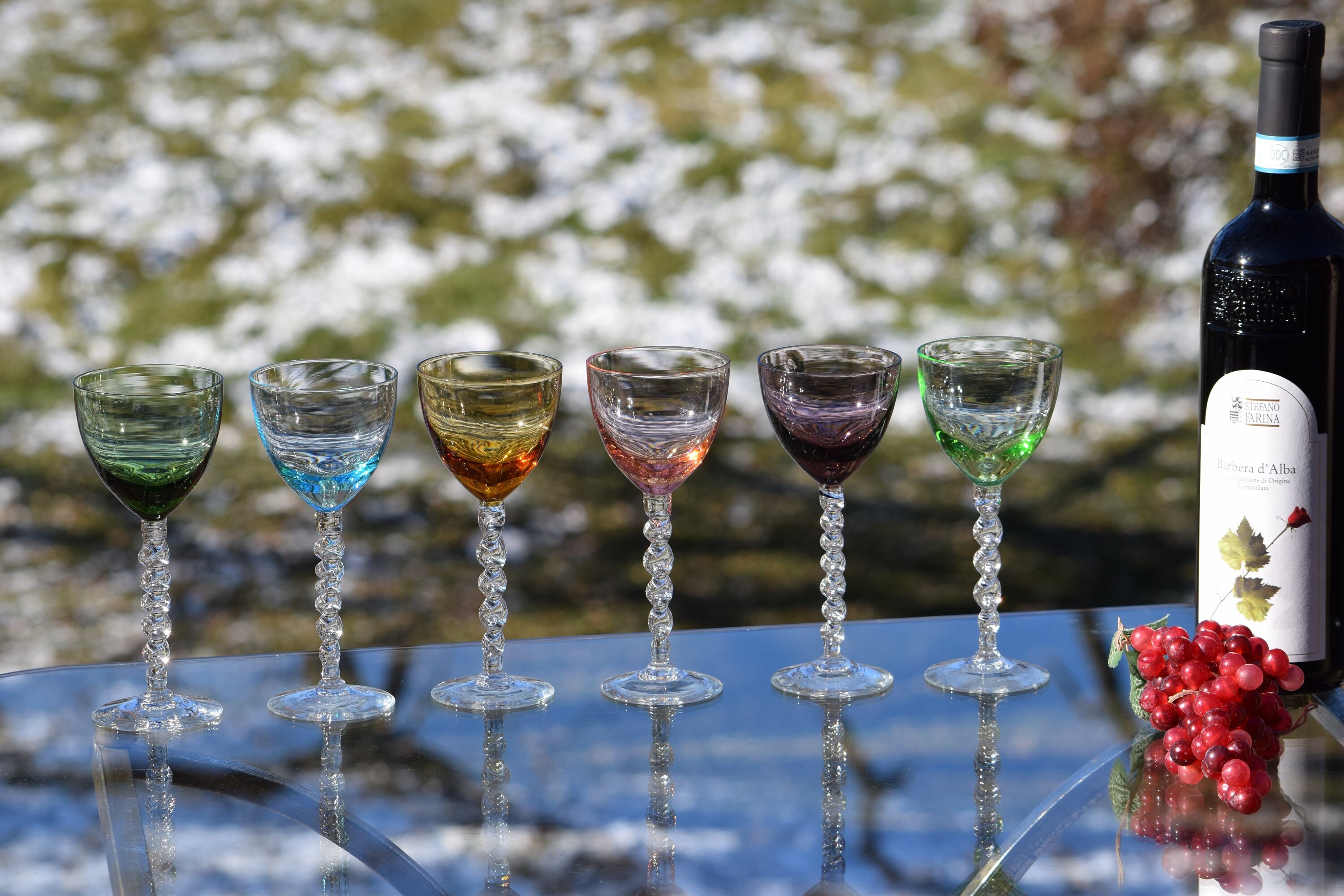 Vintage Multi Colored Clear Twisted Stem Wine Glasses Set of 6, 4 oz Wine  Glasses, Vintage 4 oz Cocktail Glasses, Unique Wine Glasses